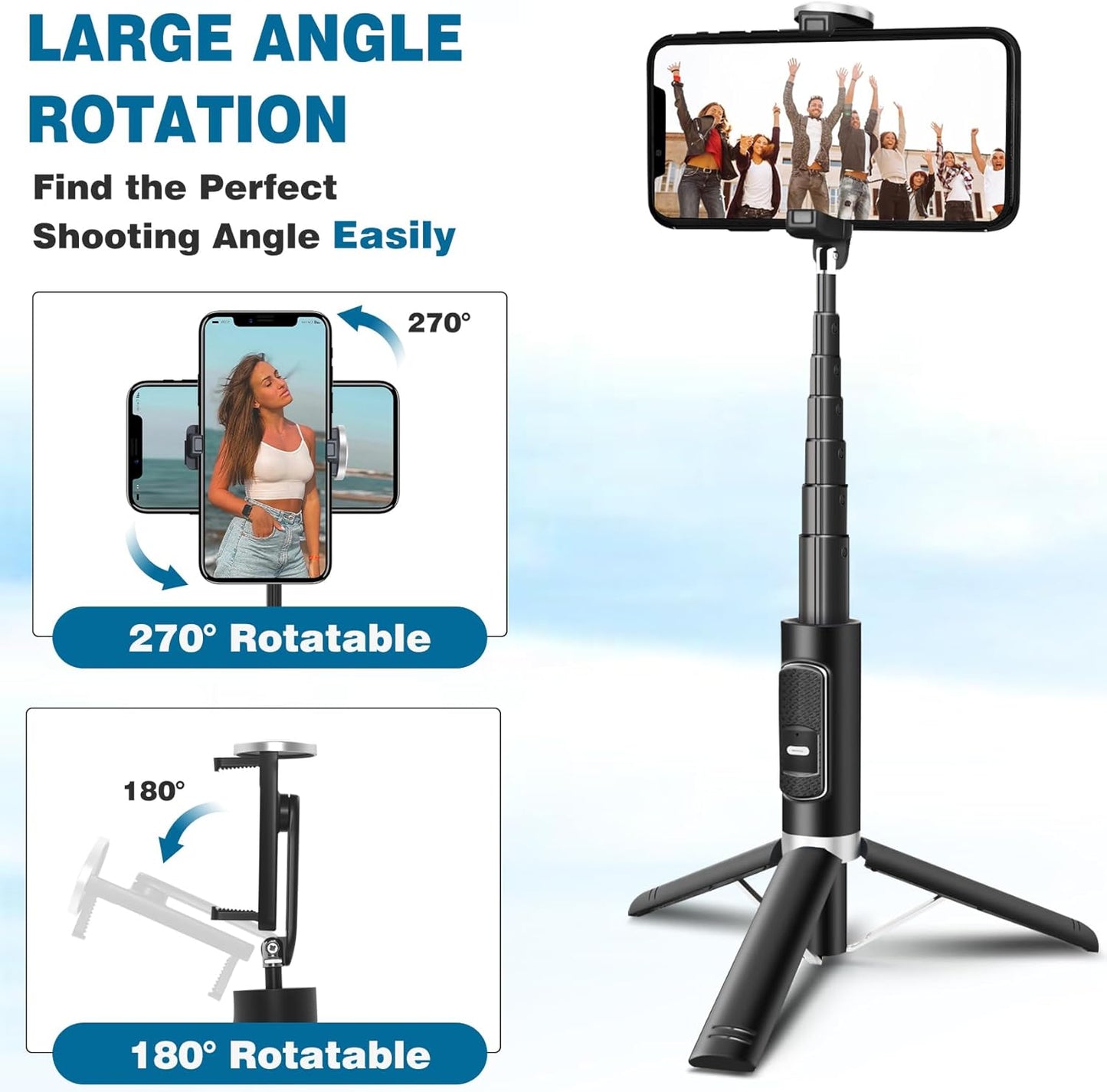 Davidlinlin 3 1 4 7 inch in Phone Tirpod, Selfie Stick and Phone Holder, iPhone Tripod with Remote Control, Lightweight