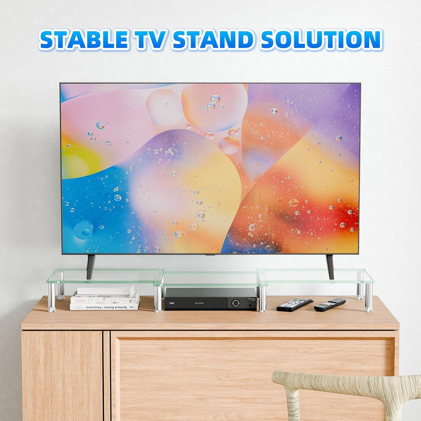2 Simple Trending Dual Monitor Stand Riser, Computer Office Desktop Organizer for Monitors with Tempered Glass
