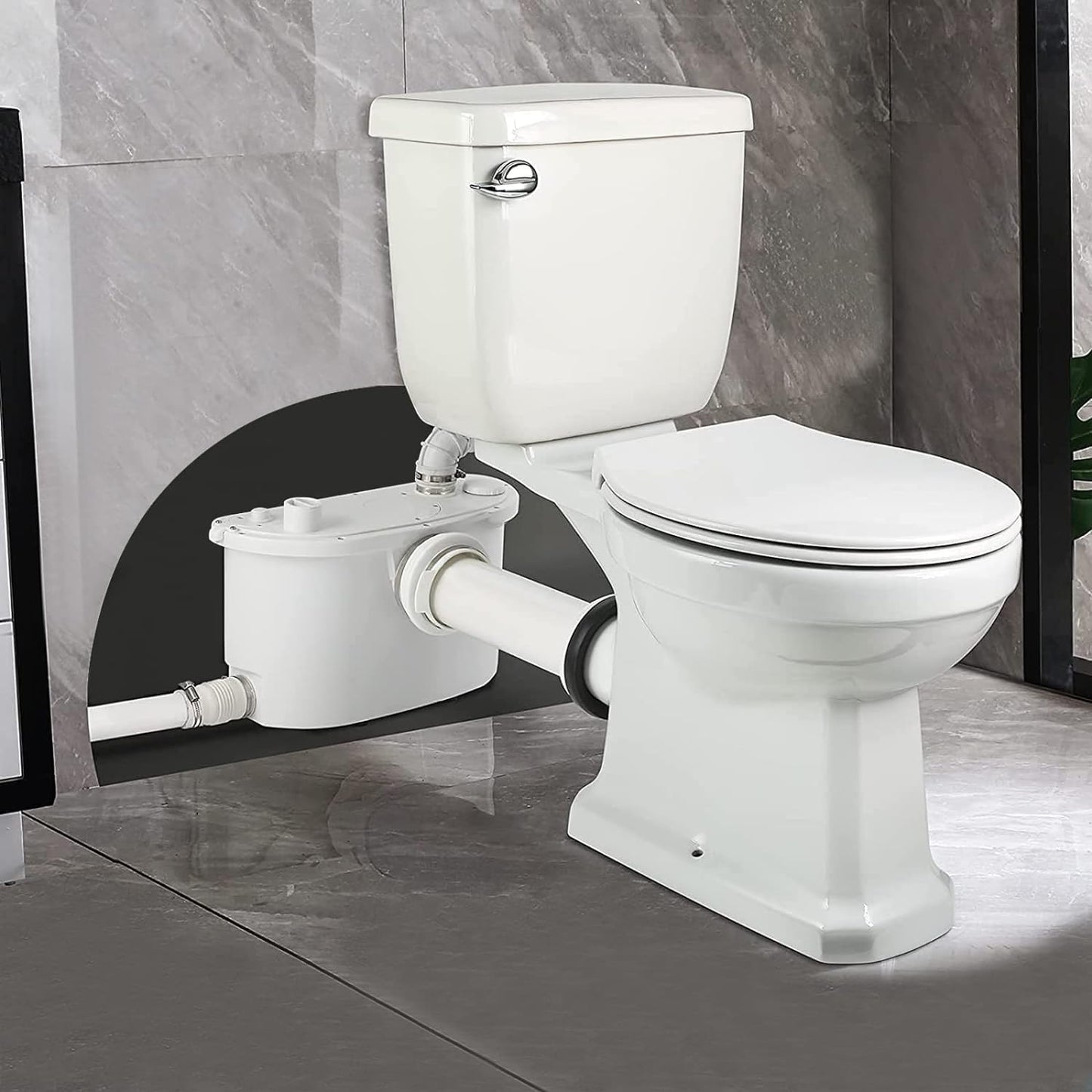Macerating Toilet with Pump–Upflush Toilet System for Basement/Attic, 4 Water Inlets & AC Vent, 36ft Vertical Lift, Dual Flush, Easy Install,17.7" Elongated Bowl