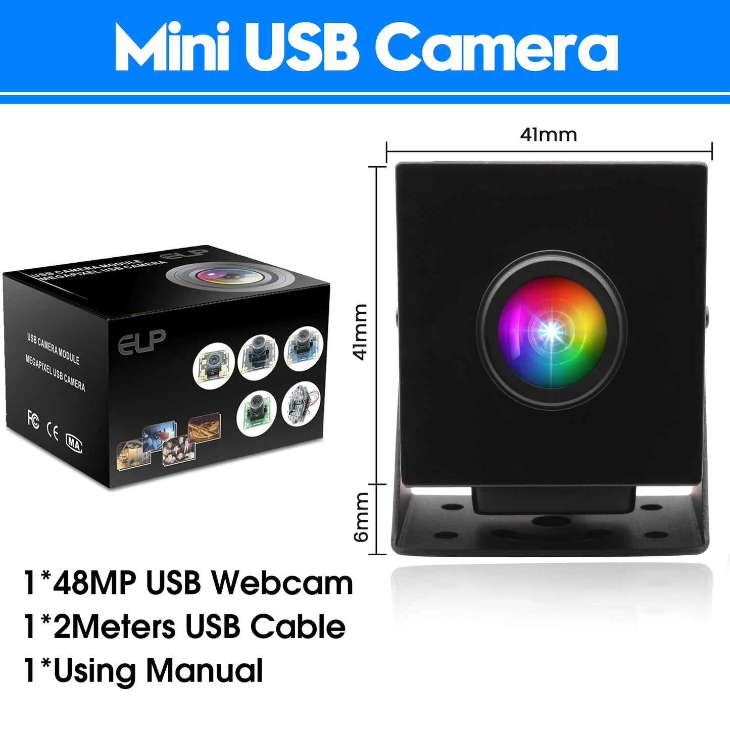 ELP 48MP USB Fisheye Webcam for Computer & Laser Engraver - 6000P USB Security Camera for Raspberry Pi (1.56mm Fisheye Lens, 200)