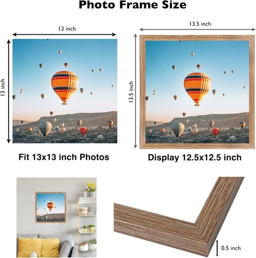 JCJMY 13x13 Rustic Brown Picture Frame - Versatile Wall Hanging for Horizontal or Vertical Display