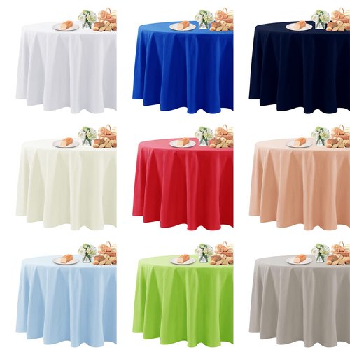 Fokitut 6 Pack Waterproof Round Tablecloth, 120 Inch, Stain Resistant and Wrinkle Polyester Table Cloth, Fabric Table Cover for Kitchen Dining, Wedding, Party, Holiday Dinner-White