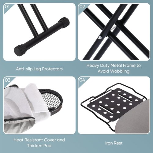 Jakeefud Deluxe Ironing Board - Heat Resistant Cover & Thick Felt Pad | Full Size, Foldable (Light Grey)