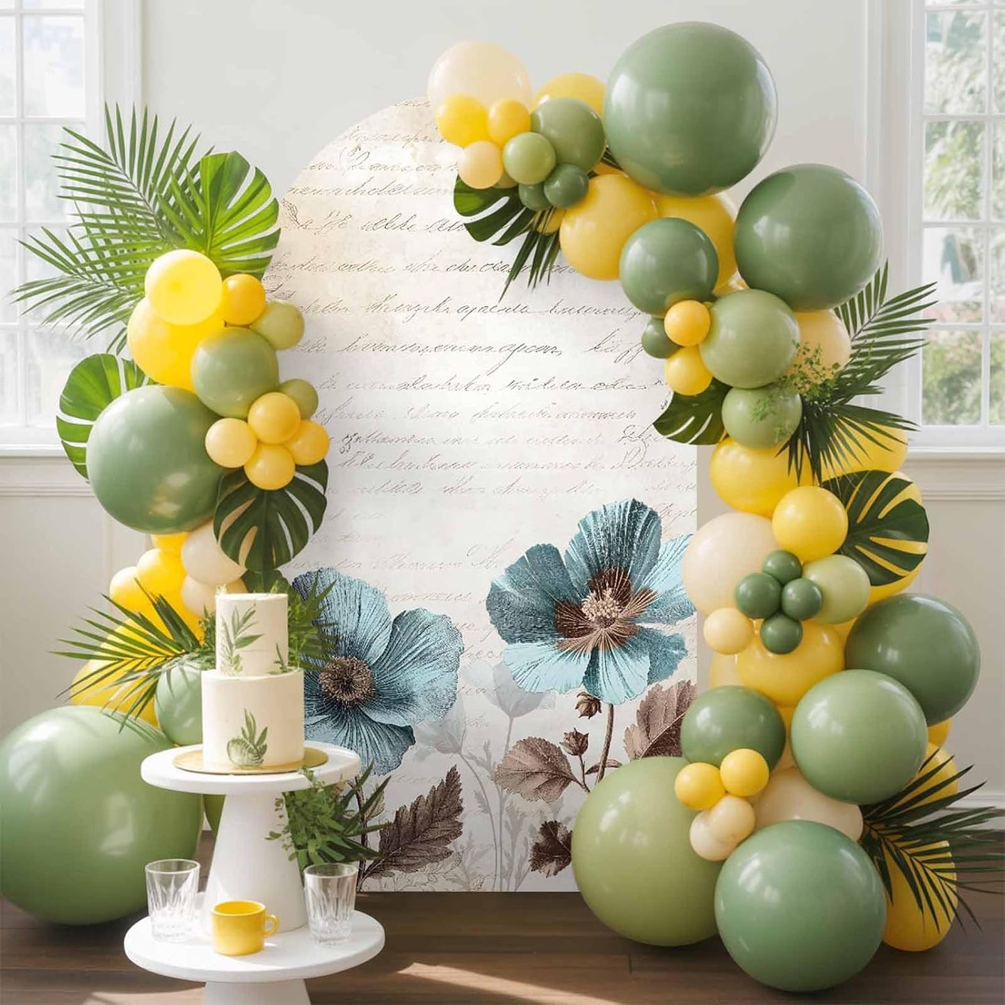 Duskova Living 4 Rustic Blue Arch Backdrop Cover FT, Broccoli Flower Leaf Farmhouse Vintage Brown Wedding Arch Cover