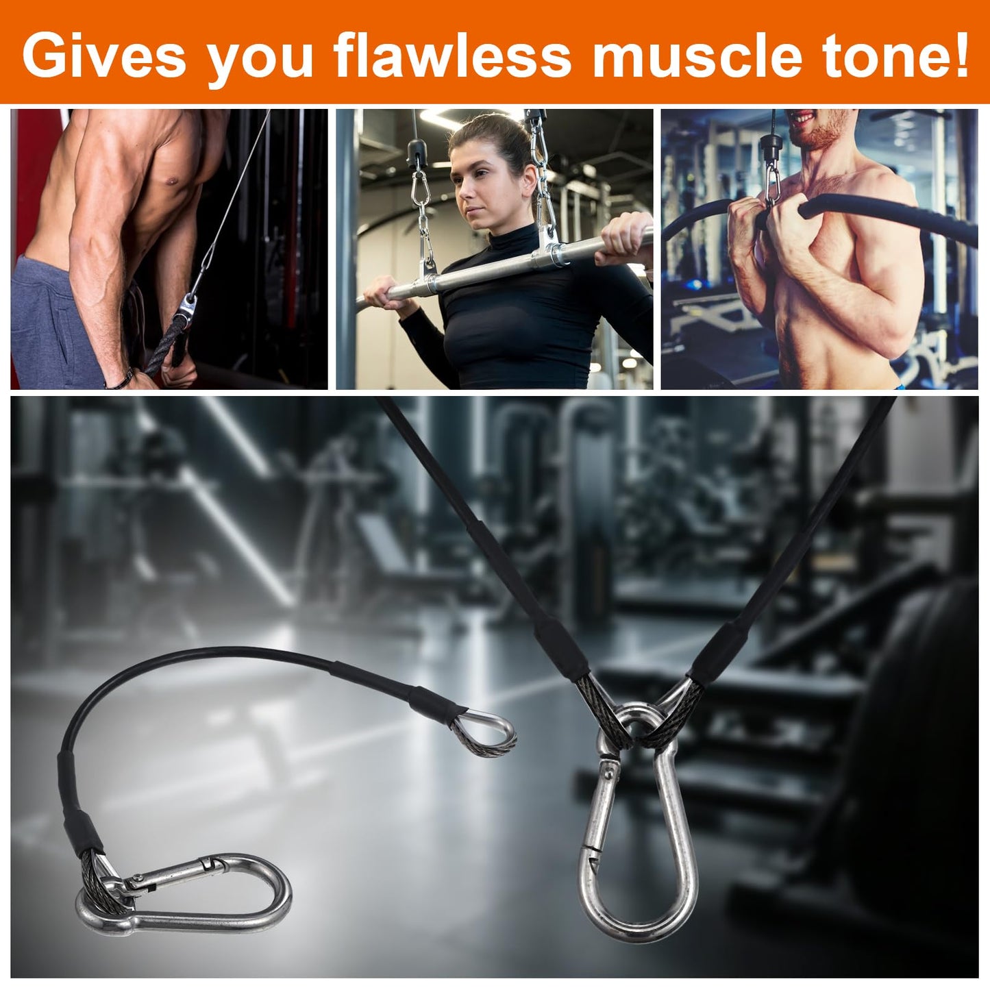 2PCS Gym Cable Extension, 0.2" Thick Pulley Cable Machine Attachment Fitness Extension Steel Wire Rope Replacement, Compatible with Home Gym for Lat/Tricep Pull Down, Leg Extensions Machine(10")