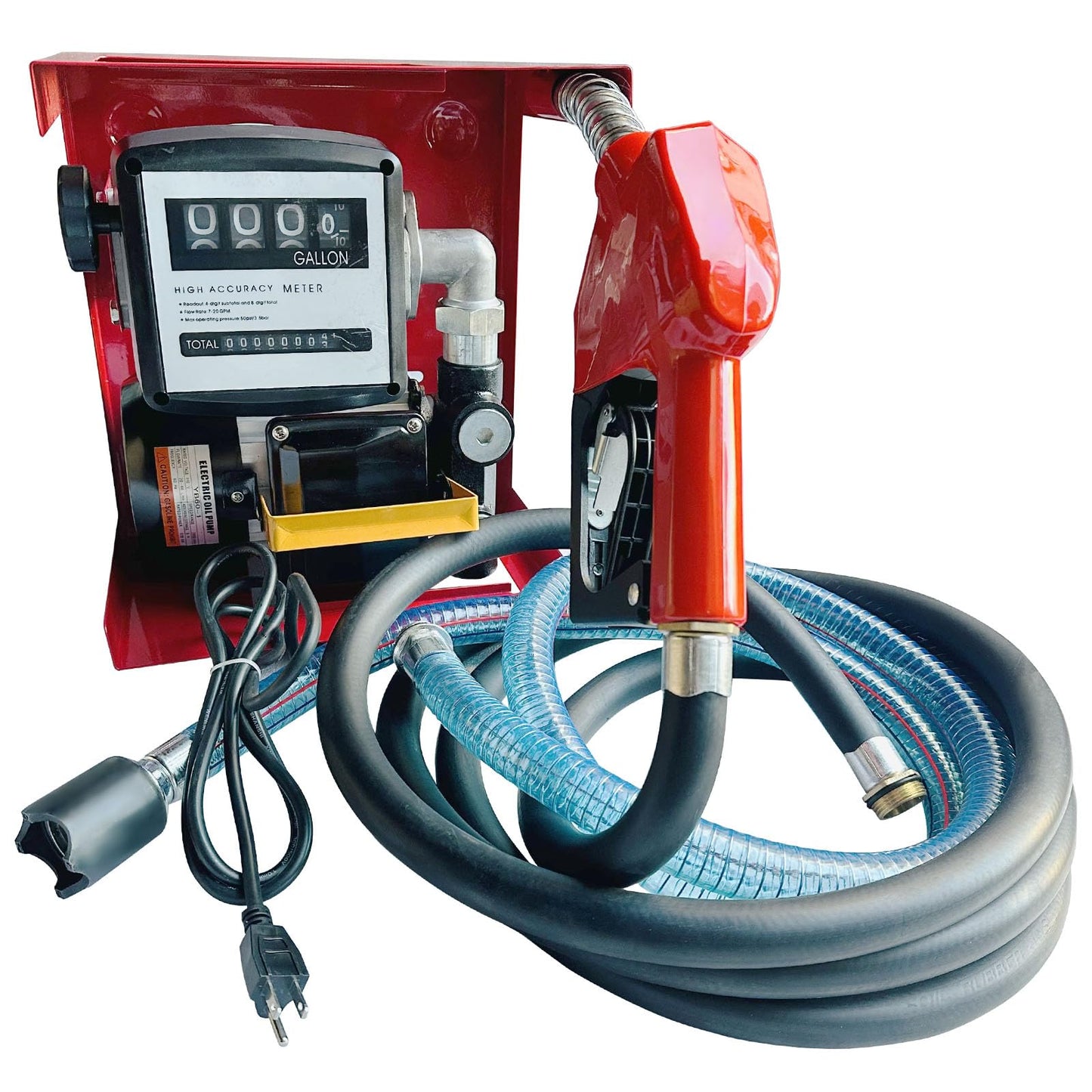 Electric Diesel Transfer Pump Kit - 110V, 550W, 16 GPM Electric Fuel Transfer Pump With Automatic Nozzle, Mechanical Fuel Meter, 13 Feet Dispensing Hose and 6.6 Feet Suction Hose