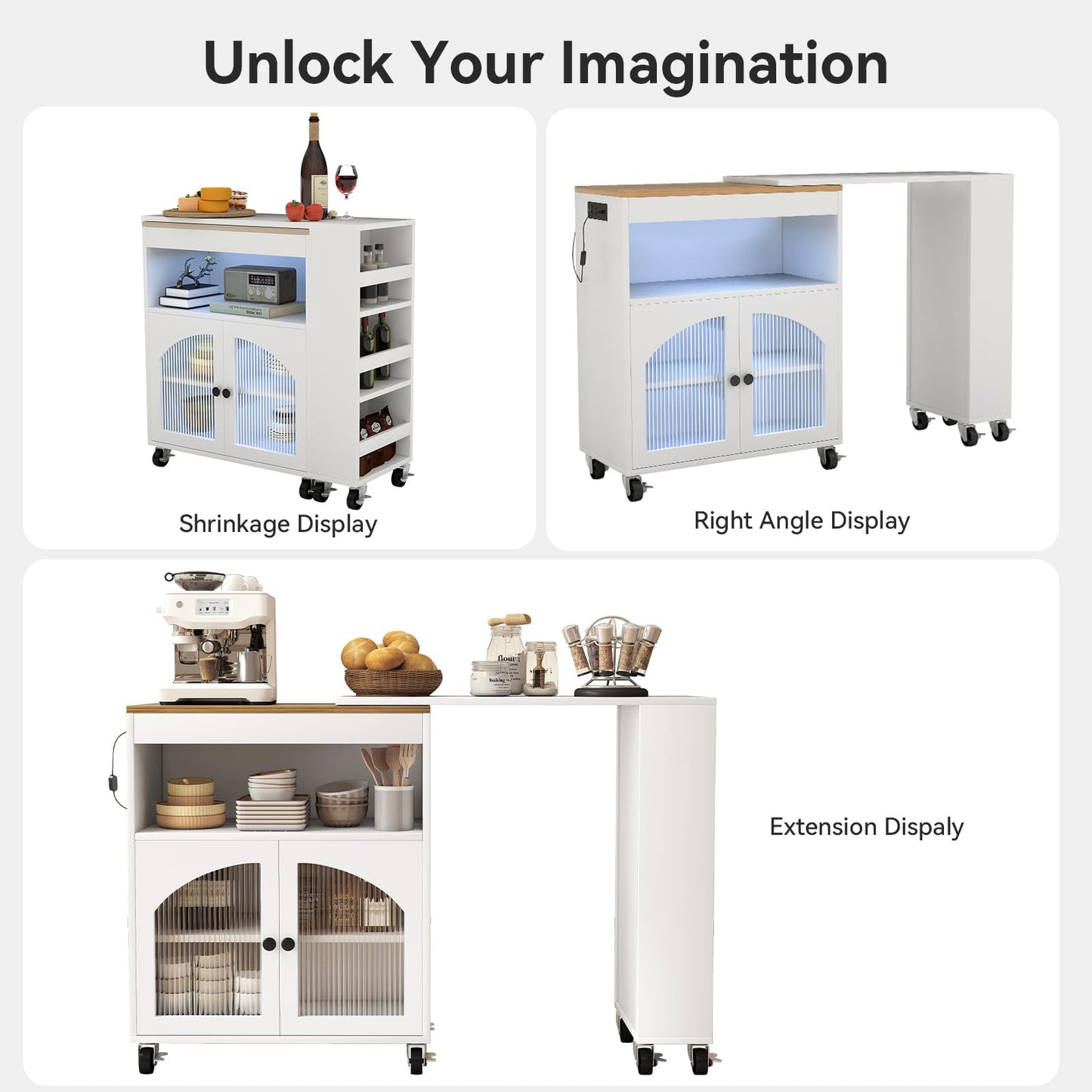 AraSyleon 41'' Kitchen Island with Storage - Versatile Storage Cart & Rolling Island Table on Wheels for Dining Room, Kitchen Use (White)