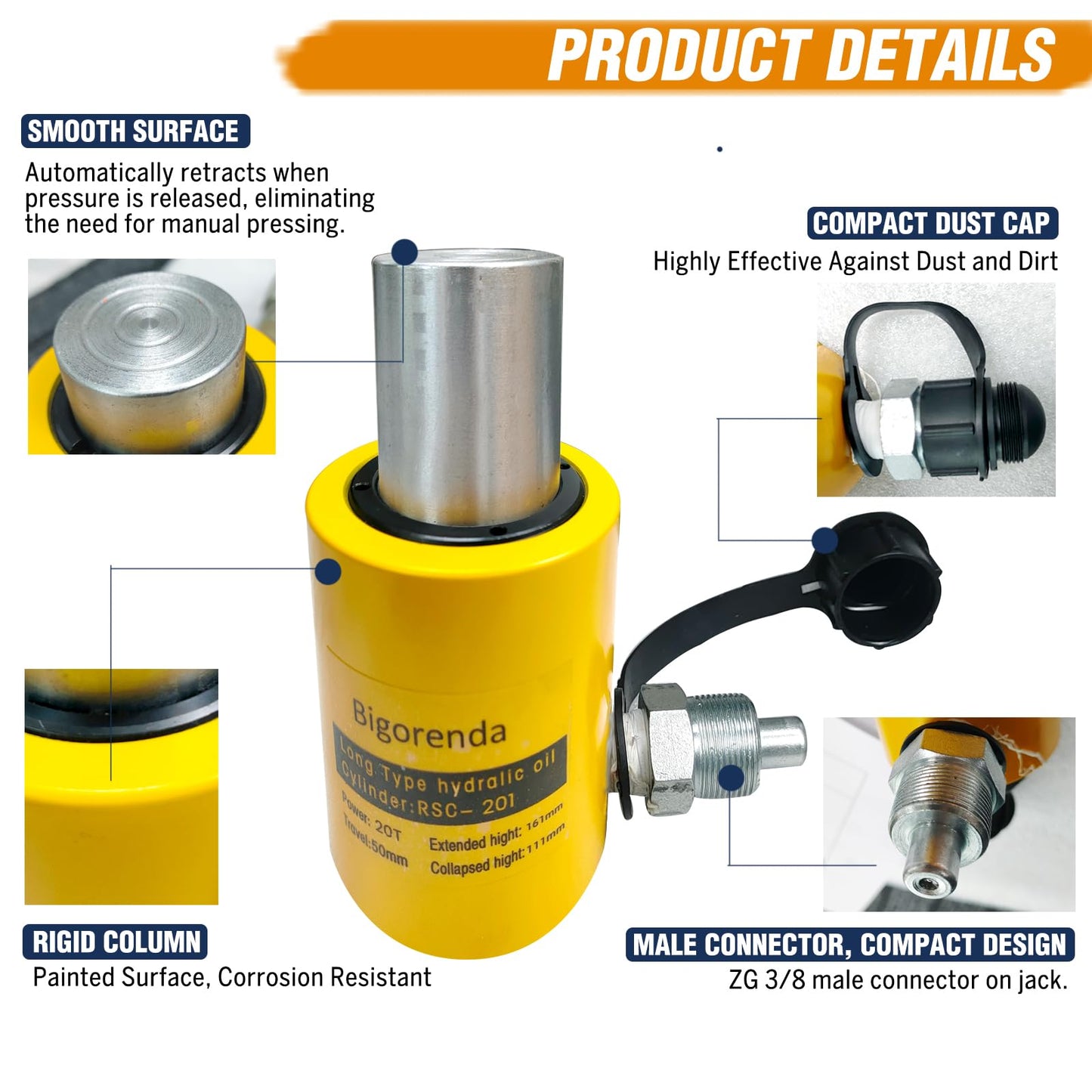 Bigorenda 20T Hydraulic Cylinder Jack Sets Porta Power Ram Jack Kit,CP-180 Manual Hydraulic Hand Pump,2"Stroke,Single Acting Lifting Cylinder for Machinery Shipbuilding Short Distance Lifting Leveling