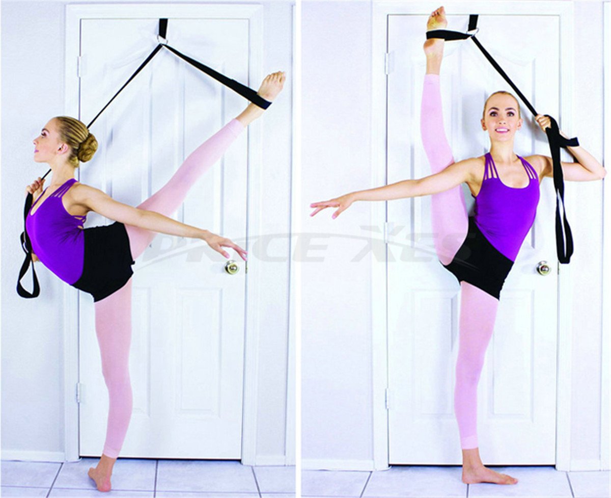 Door Flexibility & Stretching Leg Strap - Great for Ballet Cheer Dance Gymnastics or ANY Sport Leg Stretcher Door Flexibility Trainer Premium stretching equipment (Black)