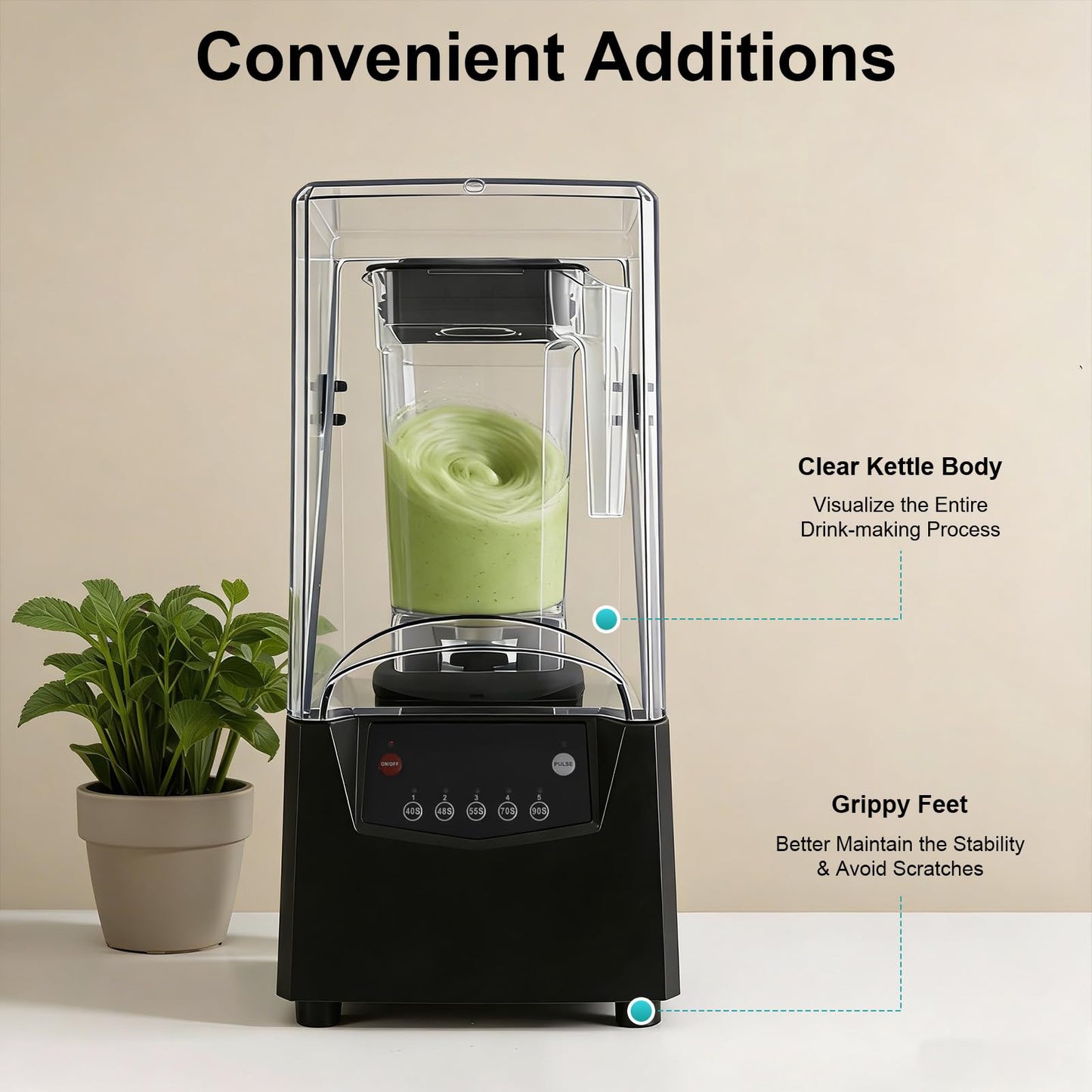 1.8L Commercial Blender, Soundproof Professional Smoothie Machine, 2200W 23000r/min Time Function Automatic Drink Mixer 110V~120V Electric Ice Crusher w/ML, FL.OZ Two Volume Units, Soundproof Cover