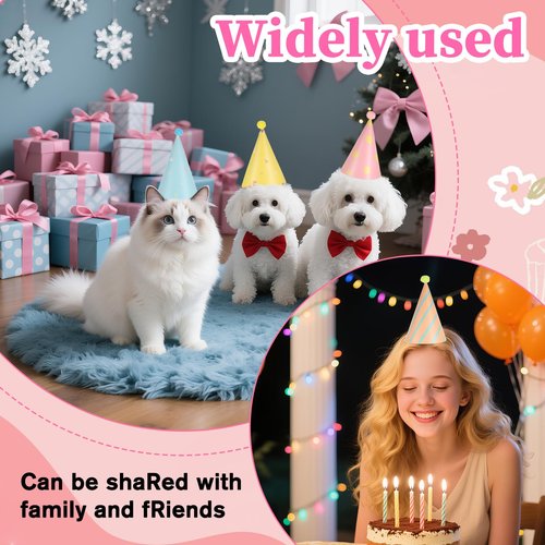 6Pcs Birthday Hats for Dog/Cat, Cute Dog Party Hats with Pom Poms Mini Party Hat Adjustable Mini Cat Birthday Party Hat for Kittens Rabbits Small Animals