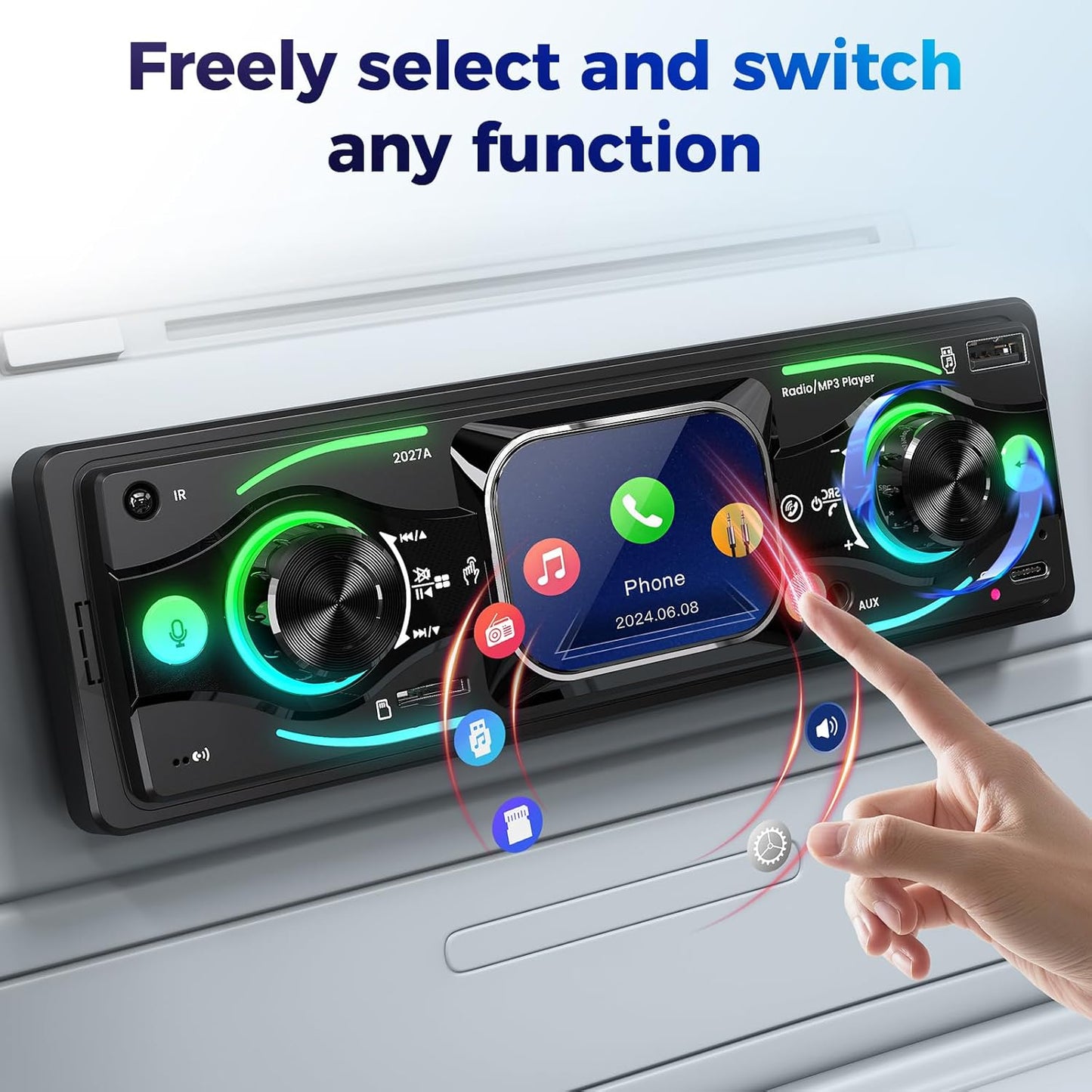 Missee MP3/USB/SD/AUX Single DIN Car Stereo with Touchscreen, Bluetooth Audio, Car Radio Receiver, Dual Input, Fast