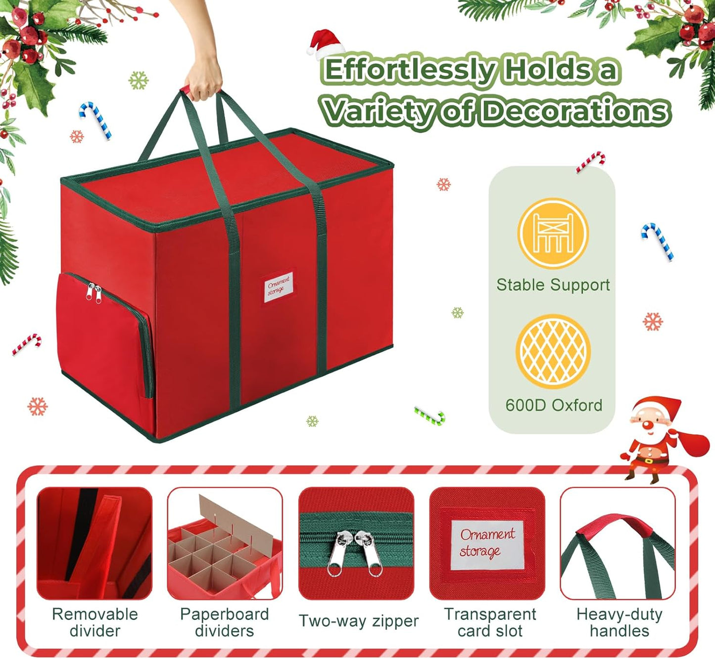 Skiennix Premium 2-in-1 Christmas Ornament Storage Box - Adjustable Dividers & 5 Trays for 73 Ornaments