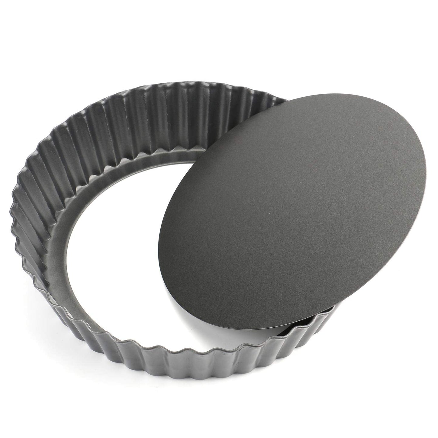 Tosnail Deep Tart Pan, 9.5" x 2" Quiche Pie Pan with Removable Loose Bottom, Fluted Baking Pan