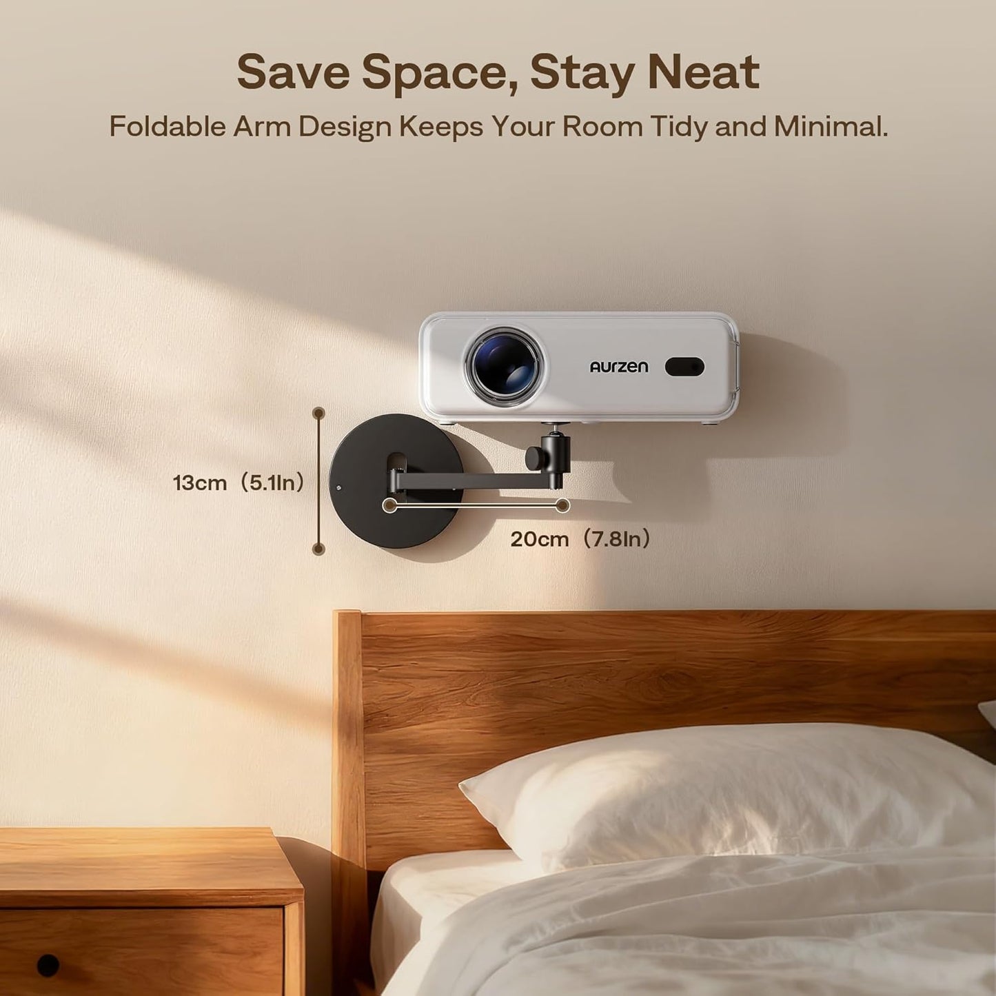 Aurzen 360 90 4.4 lbs, Projector Wall Mount Shelf, Wall Use with Adjustable Angle, Rotation and Tilt, Foldable