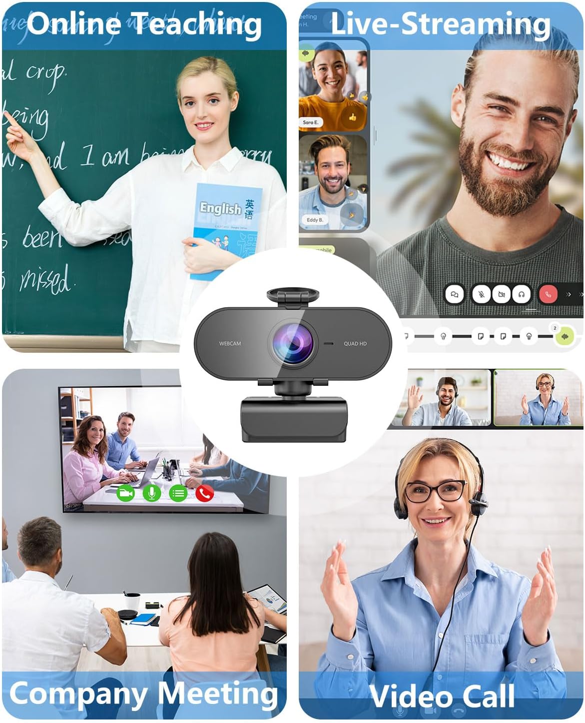 FWV 2K Webcam for PC Mac Laptop with Microphone,Full HD Web Cam for Streaming with Privacy Cover Sliders,USB C Web