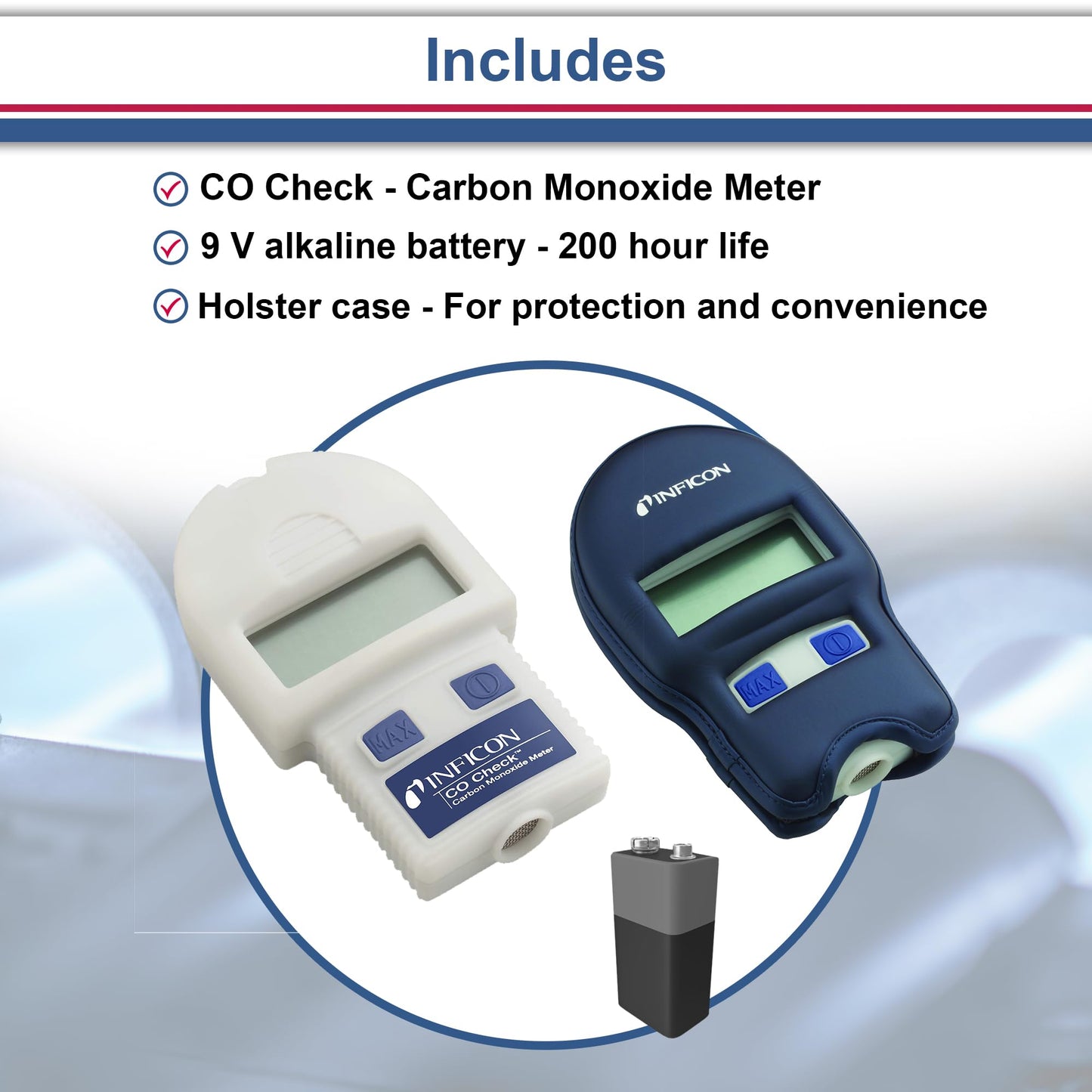 INFICON 715-202-G1 CO Check Carbon Monoxide Meter with Holster Case, 1/999ppm Range, 9V