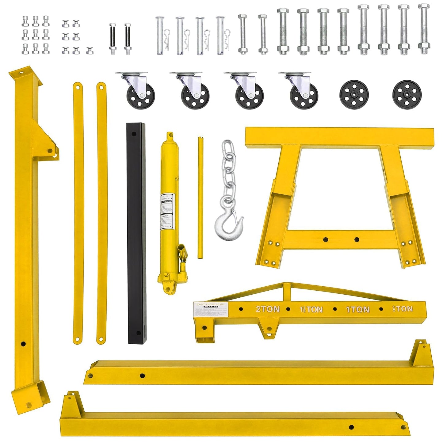 GarveeTech 2 T Engine Hoist, 4000 LBS Heavy Duty Folding Cherry Picker Engine Lift Hydraulic Tilting Engine Shop Crane with 6 Iron Caster Wheels Telescopic Boom Hitch,Yellow