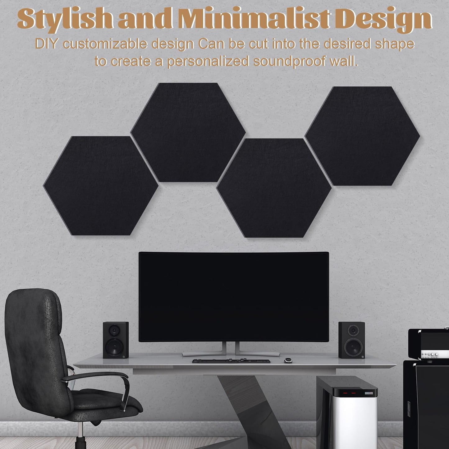 Pushglossy 12 Pcs Acoustic Wall Panels 31.5" x 23.6" Polyester Sound Absorbing Panels with Adhesive Backing, Sound Dampening Panel for Home Studio Office Gaming Room Home Theater(Black)