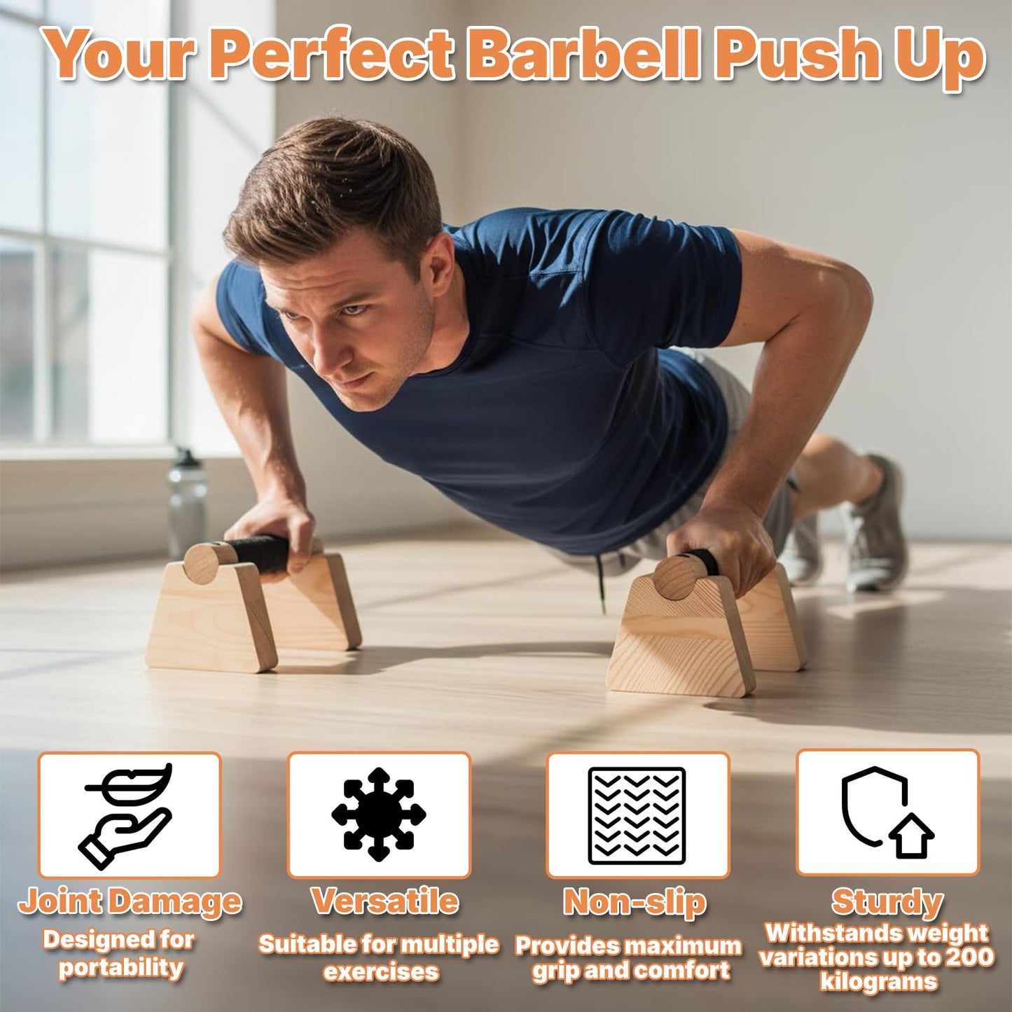 Parallettes Bars, 2 Pcs Wooden Calisthenics Equipment with Non-Slip Base for Handstand Training Push Up Bars Calisthenics Bar Joint-Friendly Beech Wood Calisthenics Equipment for Men
