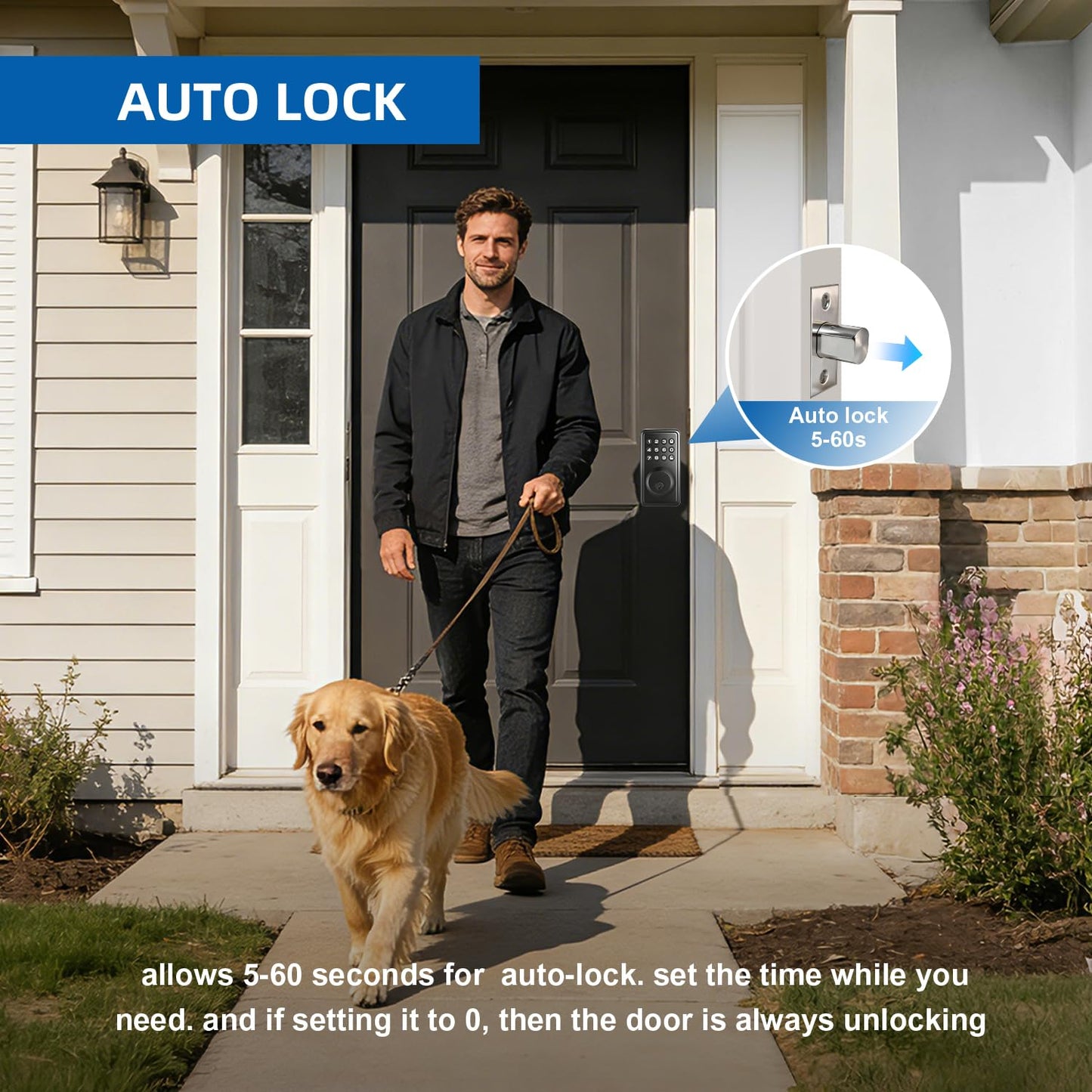 Mlinlccko Digital Passwords Lock an-ti Peeping PIN Passcodes Keyless Entry Door Locks for Security Smart Deadbolt Metal Automatically Time Delay Locking Low Battery Alert