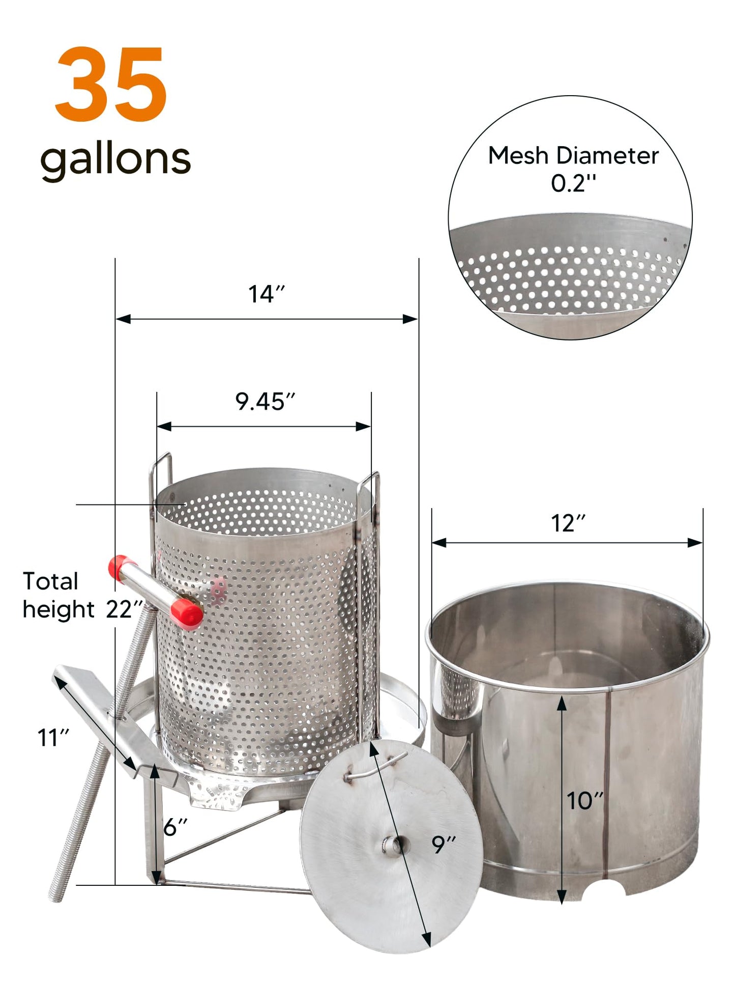 Duseu Honey Press Extractor Machine, Stainless Steel Honey Spinner Extractor Manual, Uncapping Needle Roller, 4 PCS Mesh Honey Strainer Bag, Honey Extraction Equipment for Wine Honey and Juice Making