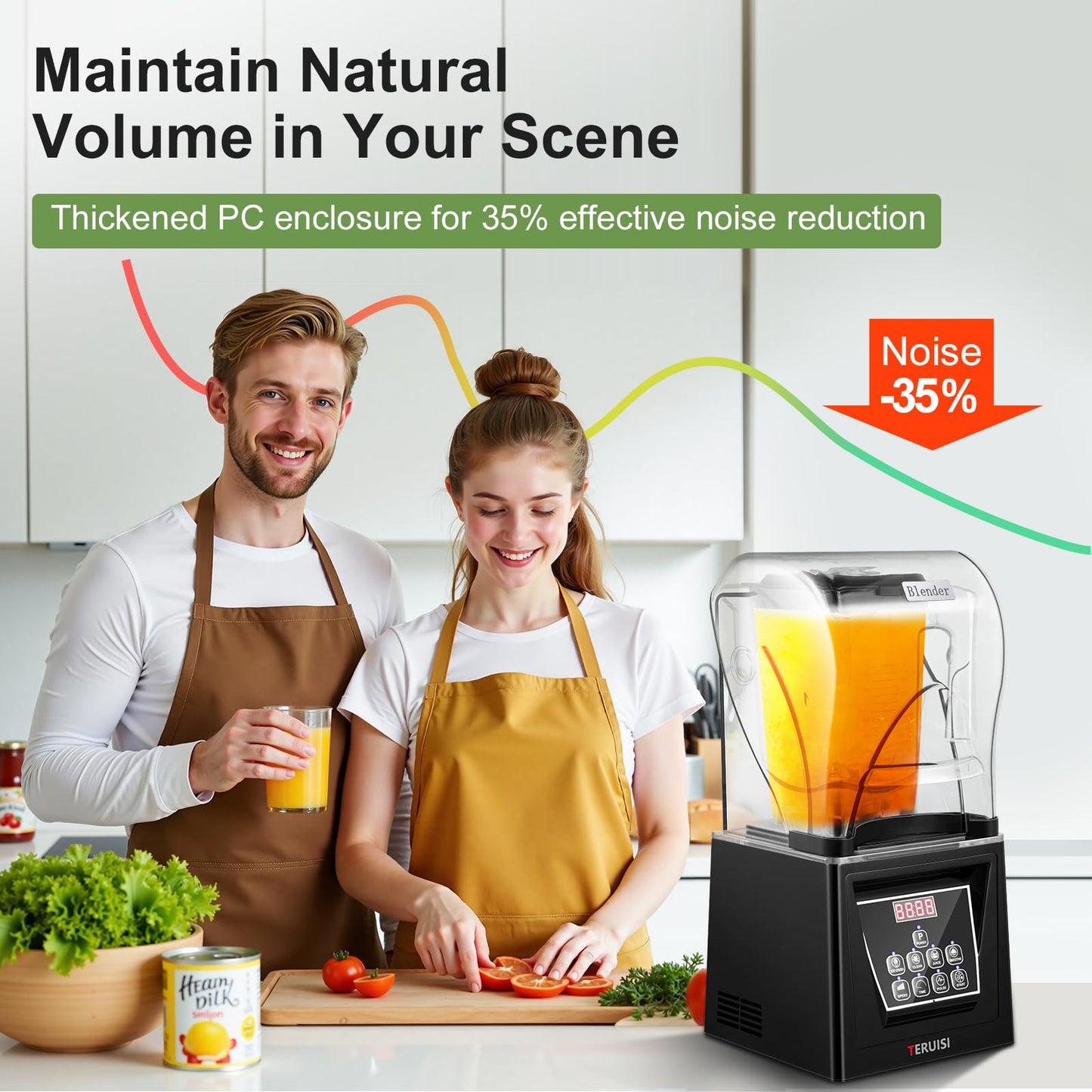 TERUISI Commercial Blender, 2200W 2.95 HP Professional Blender with Quiet PC Sound Enclosure, 70 Oz / 2L Large Heavy Duty Blenders with 9 Speeds, Timer, Self-Cleaning, 5 Presets For Shake and Smoothie
