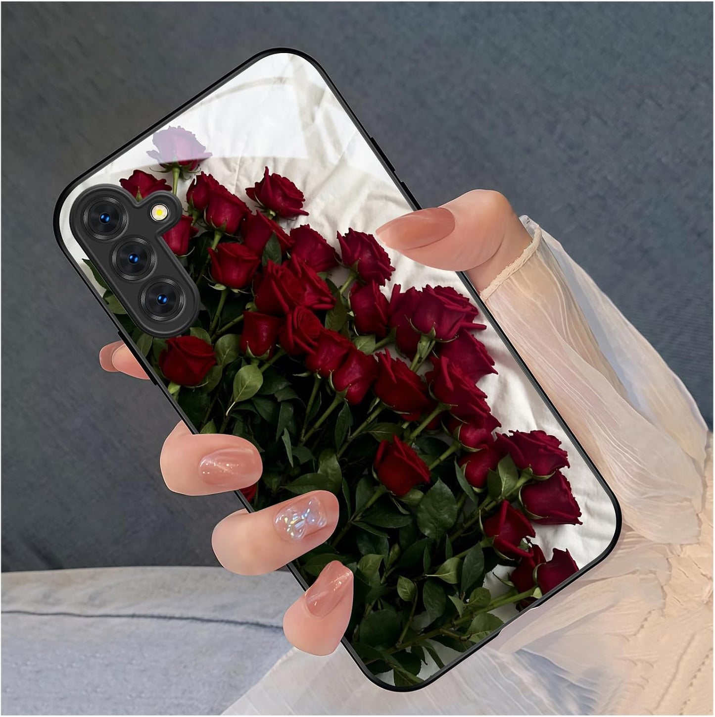 Aeronwen A55 6.6 inch for Samsung Galaxy Case Red Roses Bouquet Glossy Hard Case, Fade Resistant, Precise Cutout