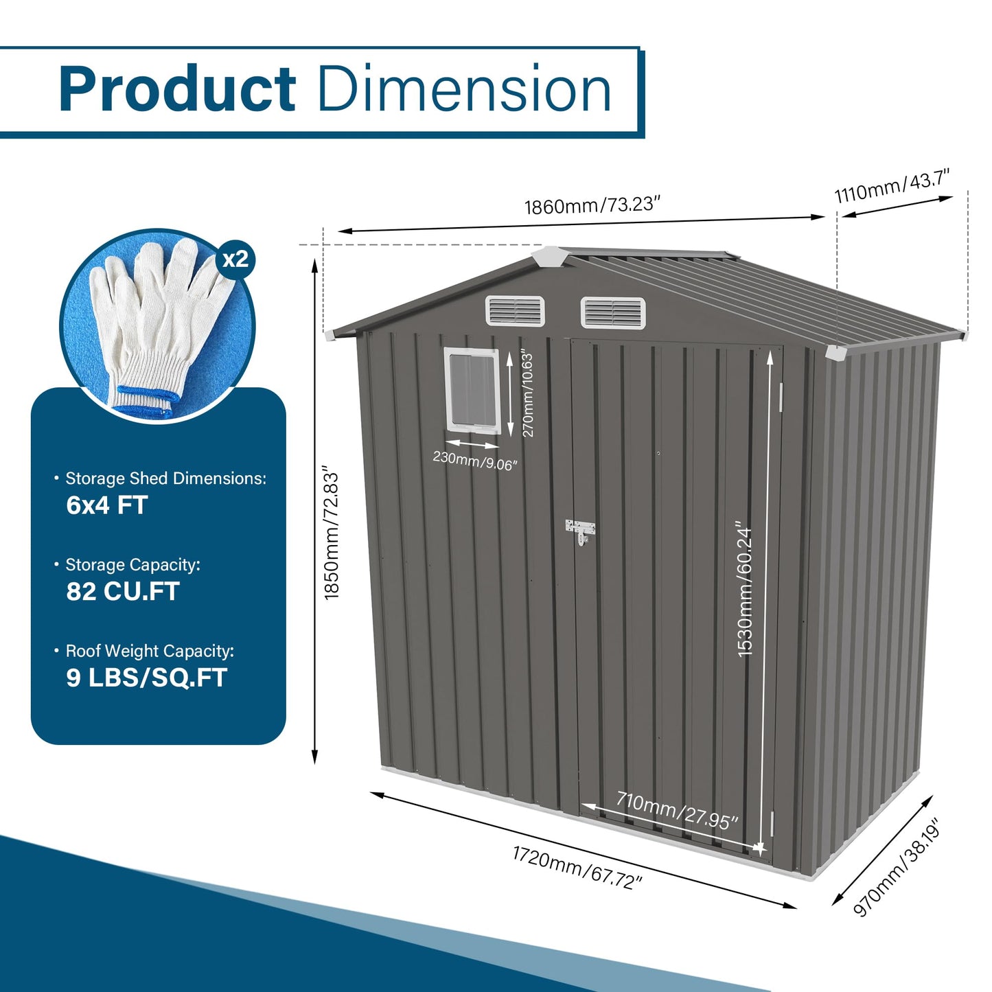 KEIKI 6x4 FT Outdoor Metal Storage Shed with Window and Lockable Door,Peaked Roof for Patio Backyard Garden