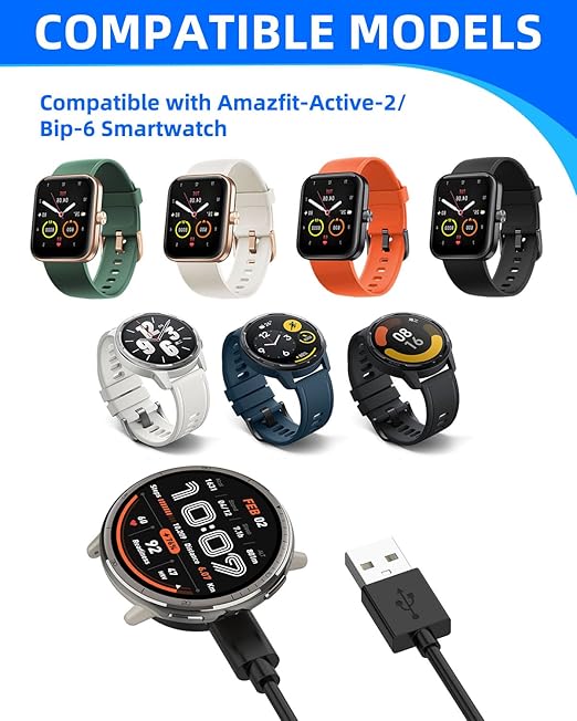 Charging Cable for Amazfit Bip 6 / Active 2, 3.3ft/1m Type-C Charging Cable & USB-C Magnetic Charger Dock Portable Replacement, 1 Set