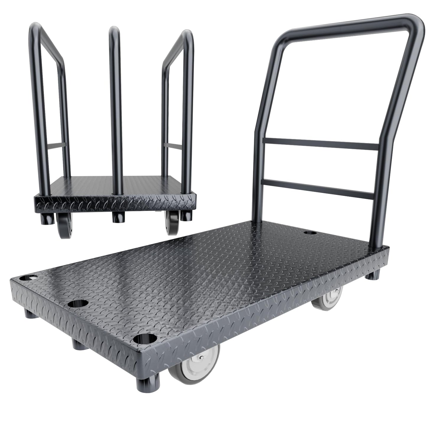 SGOLAN 2in1 Panel Cart, Drywall Cart Platform Trucks 2500 lbs Capacity Lumber Cart Flatbed Cart 38" x 24" Heavy Duty Push Cart with 1Front and 3 Side Handrails& Swivel Casters