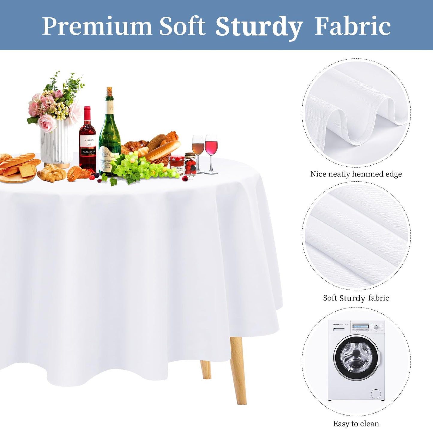 Pesonlook 12 Pack Round Tablecloth White Polyester Table Cloths 90 Inch Washable Fabric Round Table Cover White Tablecloth for Wedding/Party/Banquet