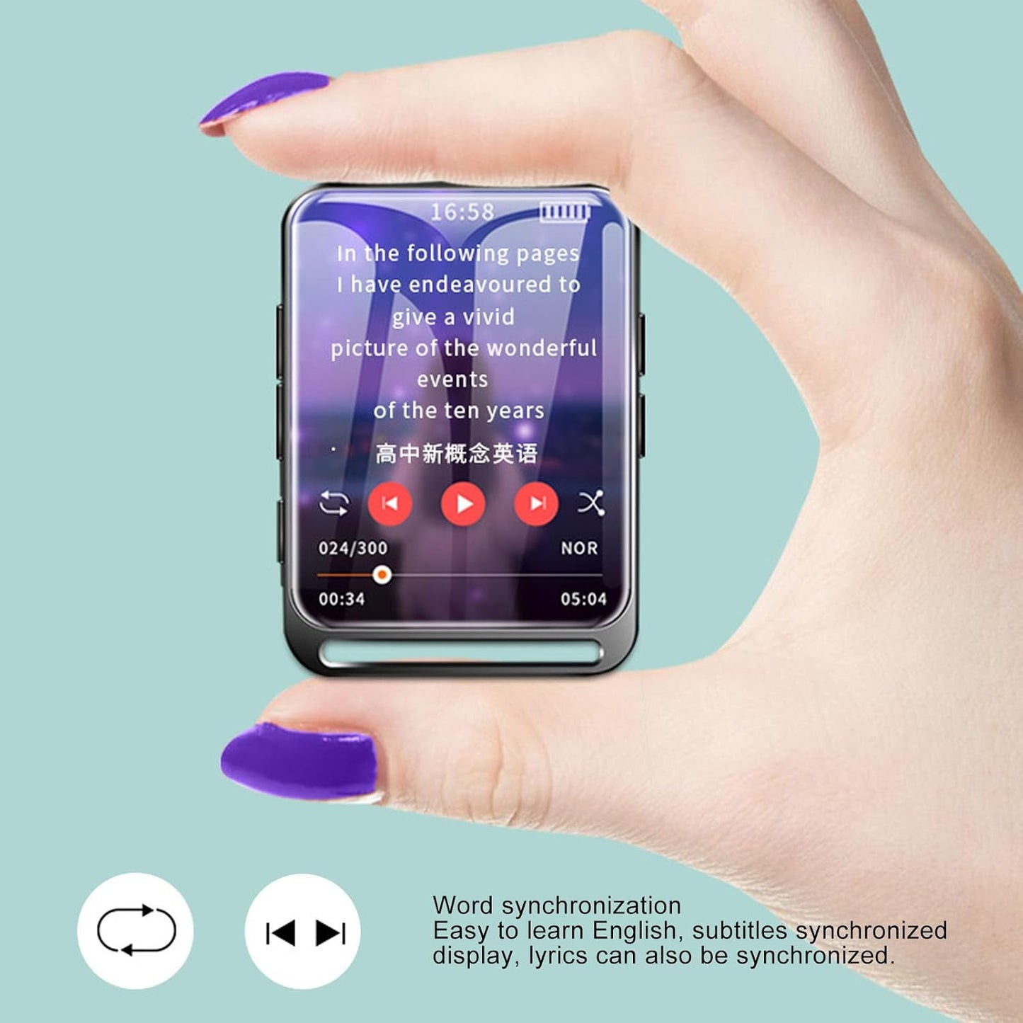 Vikye MP3 2.4 MP3 (16GB) Player, Full Touch Screen High Definition Music Players HiFi Lossless Multifunctional Media