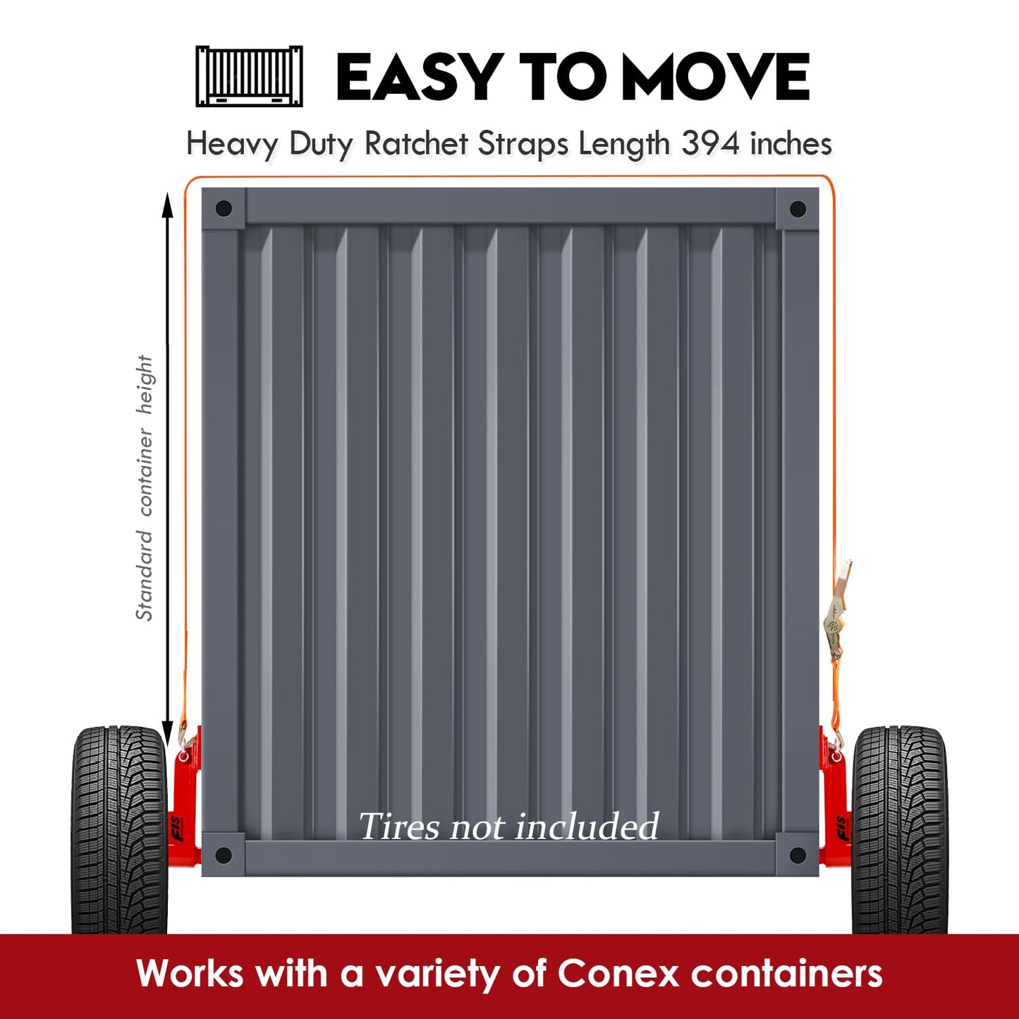 2 Pack Shipping Container Wheels 6-Lug Wheels Kit, Shipping Container Accessories, Heavy-Duty Shipping Container Axles with Heavy Duty Ratchet Tie Down-Moves 20ft - 40ft, Shipping Container