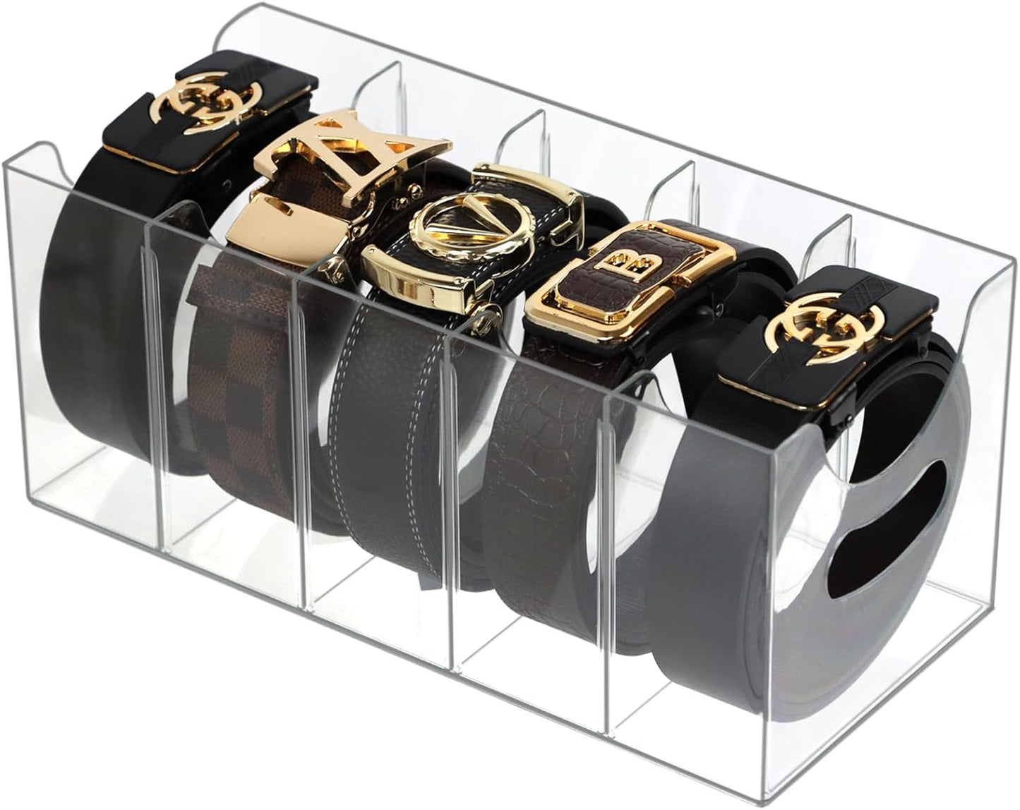 ZEXALOR Acrylic Belt Organizer - 5-Compartment Clear Storage Holder for Closet & Kitchen