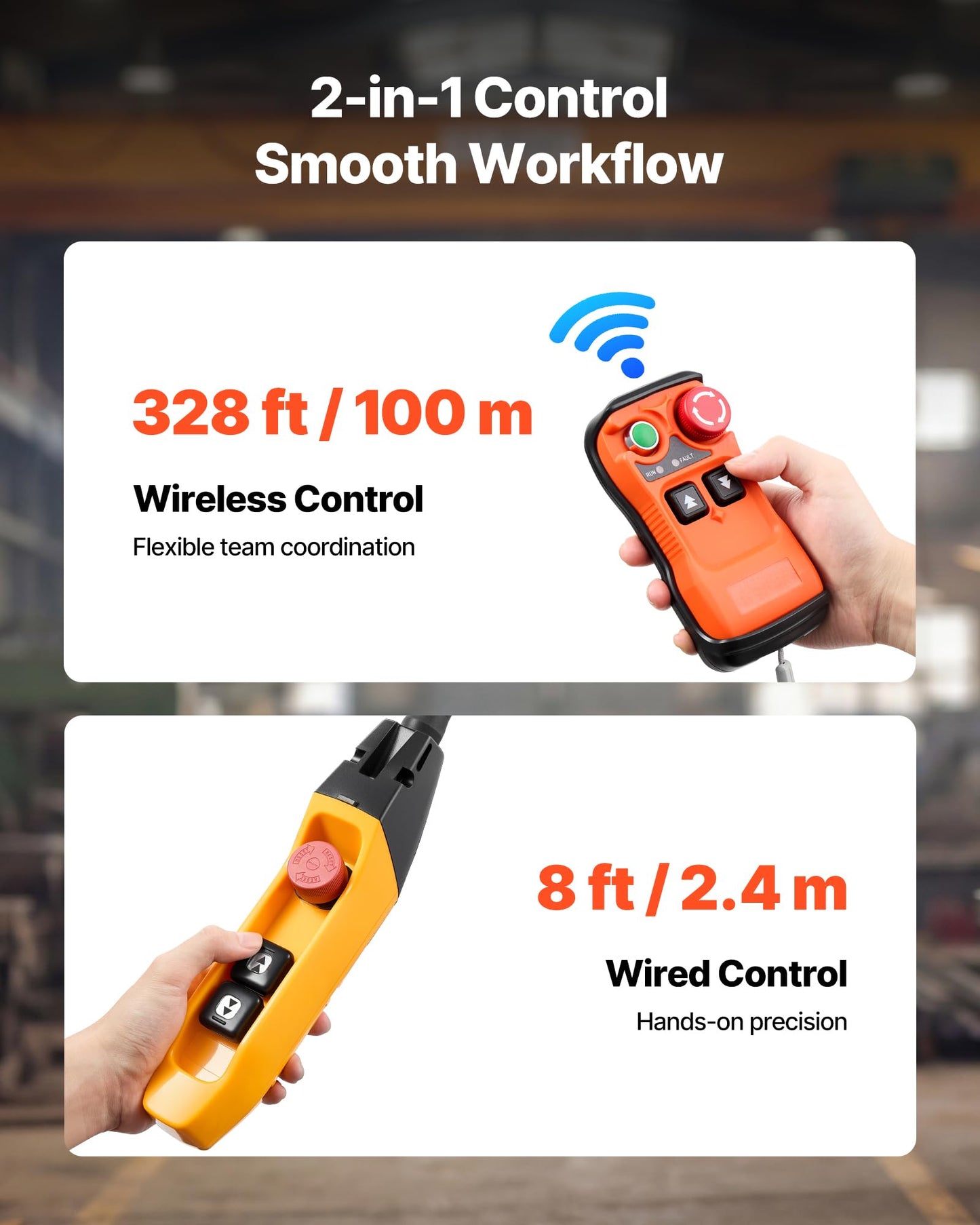 VEVOR 2-Speed Electric Chain Hoist 2200 lbs, G100 10ft Lifting Height, 120V 1-Phase Overhead Crane with 328ft Wireless & 8ft Wired Remote Control, Power Electric Hoist for Factory, Warehouse, Garage
