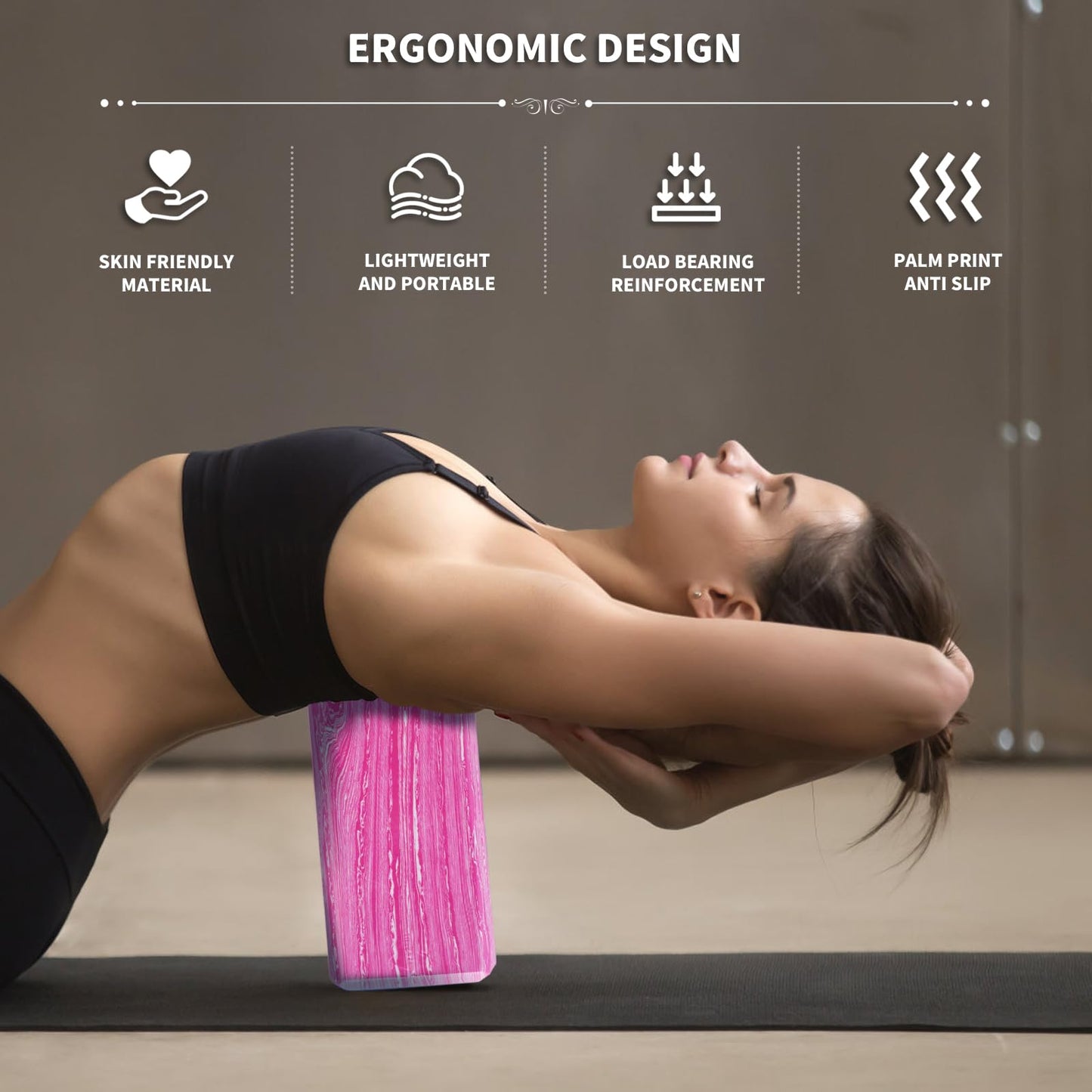2-Pack Yoga Blocks, High-Density 9"x6"x3" Yoga Brick Foam Blocks Non-Slip EVA Foam Block Yoga Props Accessories for Yoga Pilates Stretching and Meditation (Camo Pink)