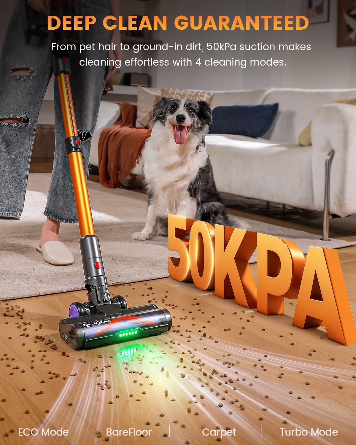 AlloyMove Cordless Vacuum Cleaner, 550W 50KPA 80Mins Self-Standing Cordless Vacuum for Home, With Wall Mount Charging/LED Display/Anti-Tangle Brush Stick Vacuum for Carpet/Pet Hair/Hardwood Floor, A05