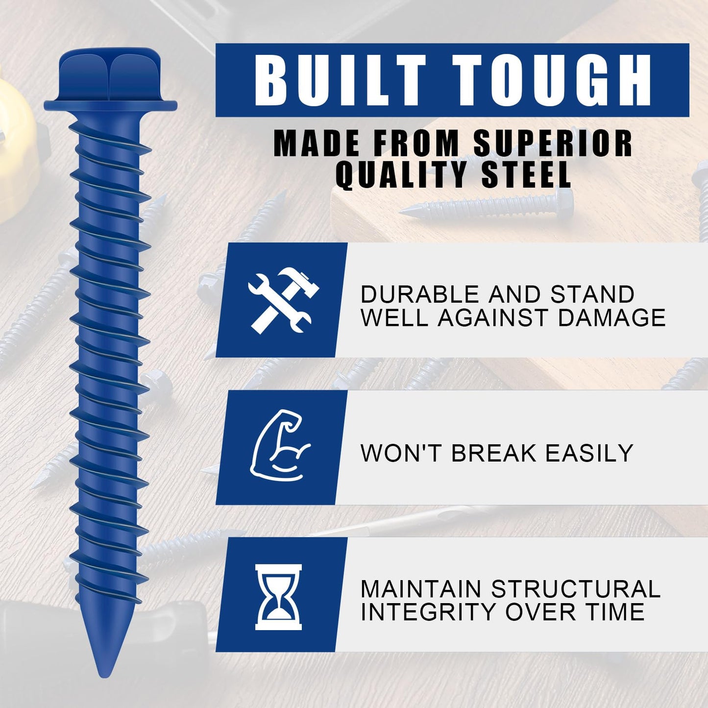 MorningRo 100 Qty 1/4" x 2-3/4" Hex Head Concrete Screws Anchor with Drill Bits Blue Slotted Hex Screws for Anchor Masonry, Block, Brick, Cement, Stucco, Diamond Point and Wood Fastening