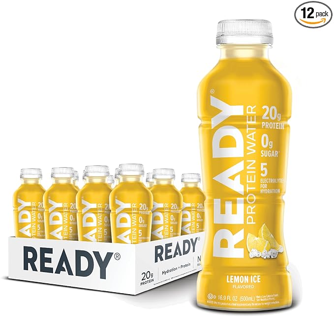 Ready® Protein Water ??20g Whey Protein Isolate, Zero Sugar, Low-Calorie Sports Drink for Hydration & Recovery ??Electrolytes, Essential Amino Acids ??Lemon Ice, 16.9 fl oz Bottles (12-Pack)