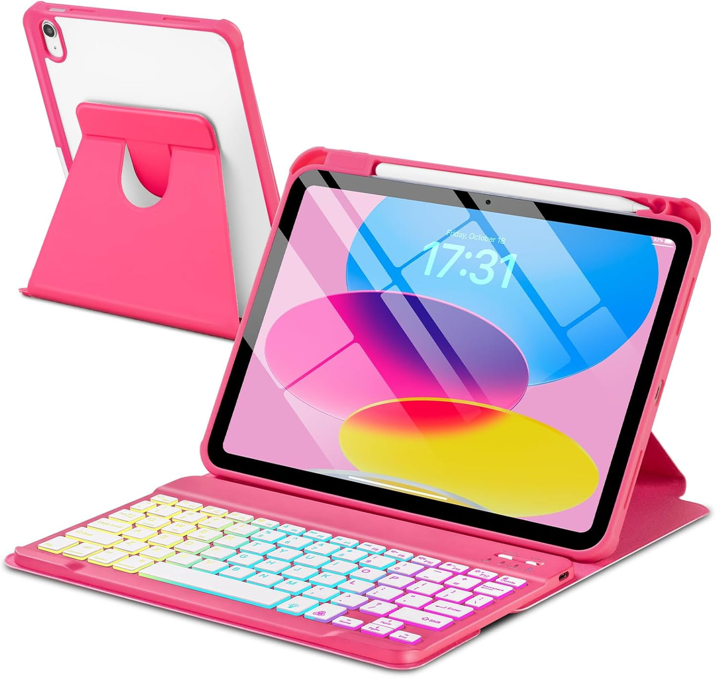 EAMPANG A16 11th 10th 11/10.9 inch,Rainbow 11 2025 10 2022 Case with Keyboard for iPad Generation Backlit Detachable