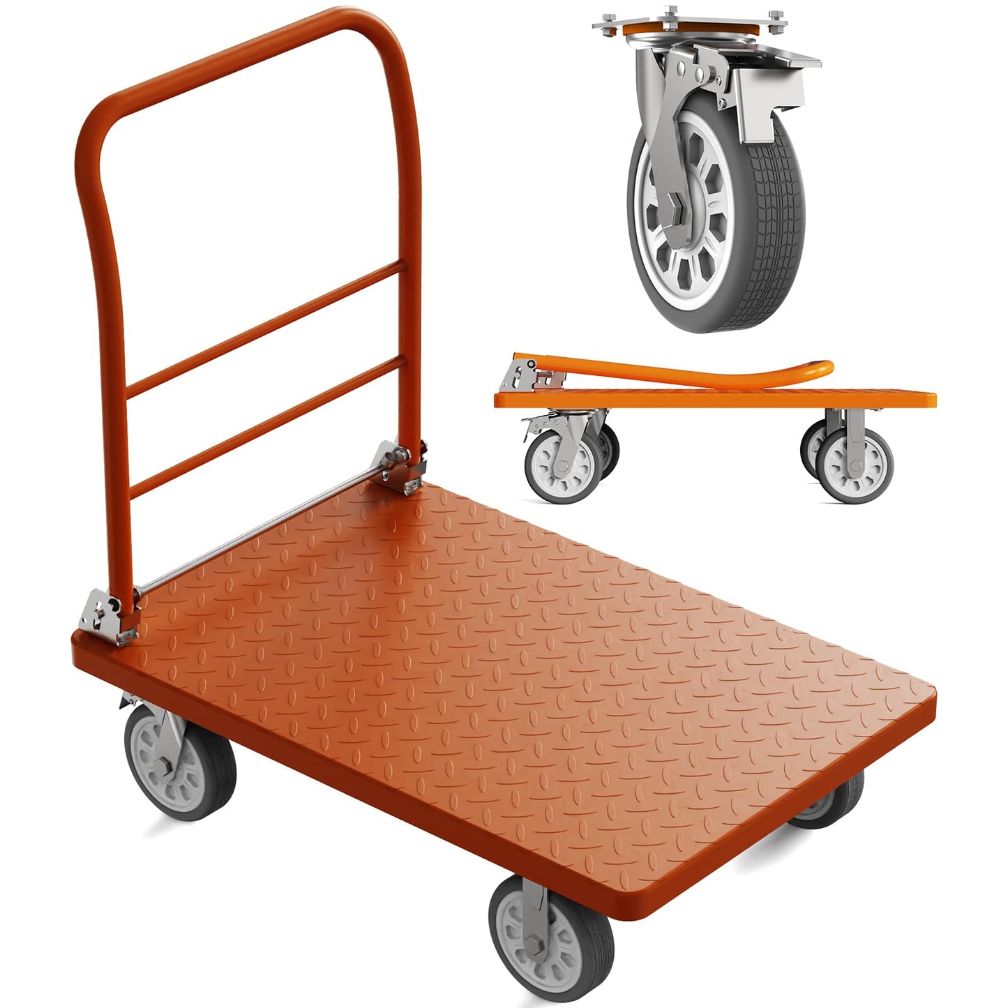 Heavy Duty Platform Truck Cart, Flatbed Cart Folding Hand Trucks, 2200lbs, with 6" Swivel Brake Casters, Foldable for Easy Storage (36" x 24")
