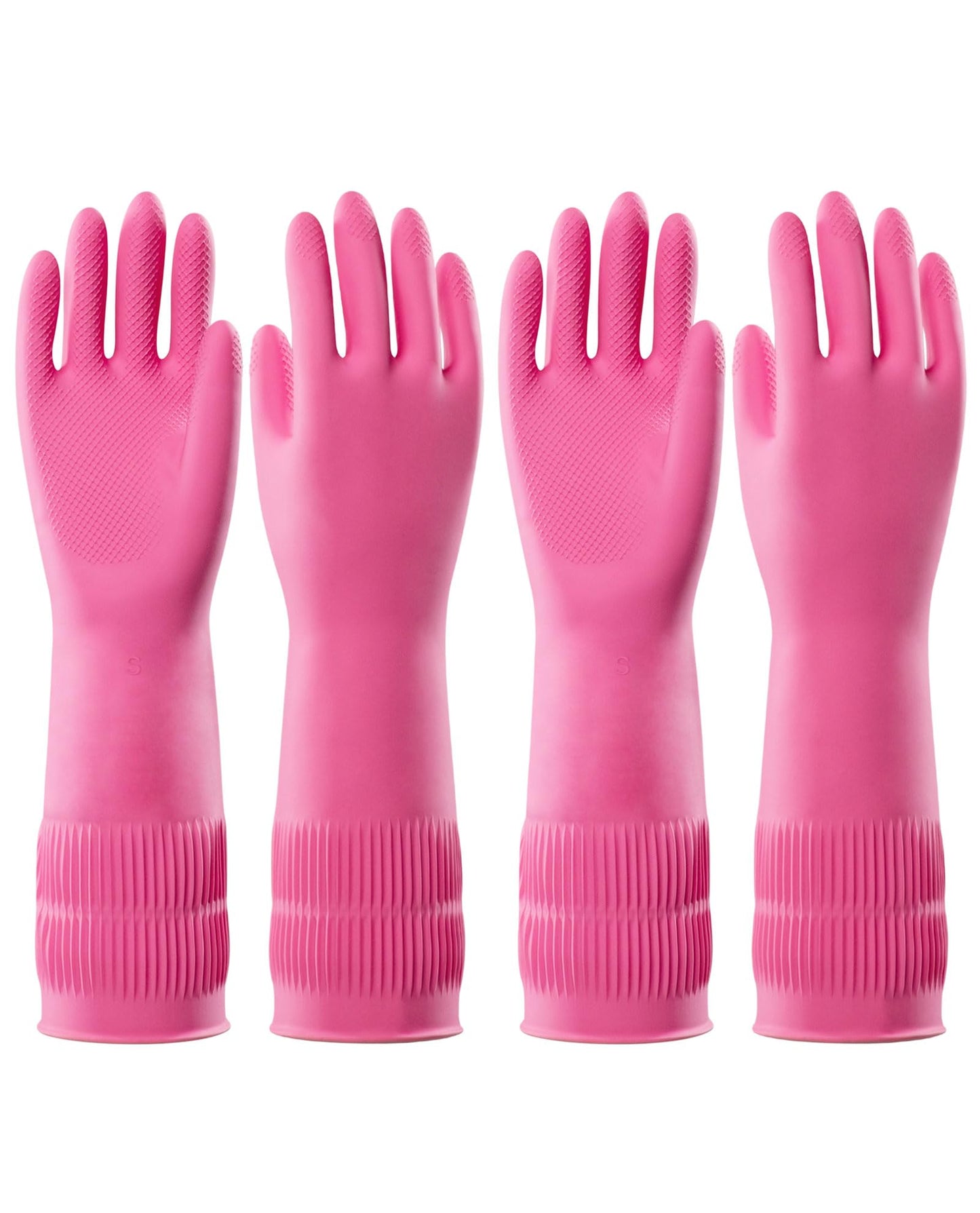 PACIFIC 2 Pairs Reusable Rubber Gloves for Washing Dishes and Cleaning Tasks, Water Resistant Household Gloves for Kitchen Bathroom, Grippy Latex Dish Washing, Pink, Small
