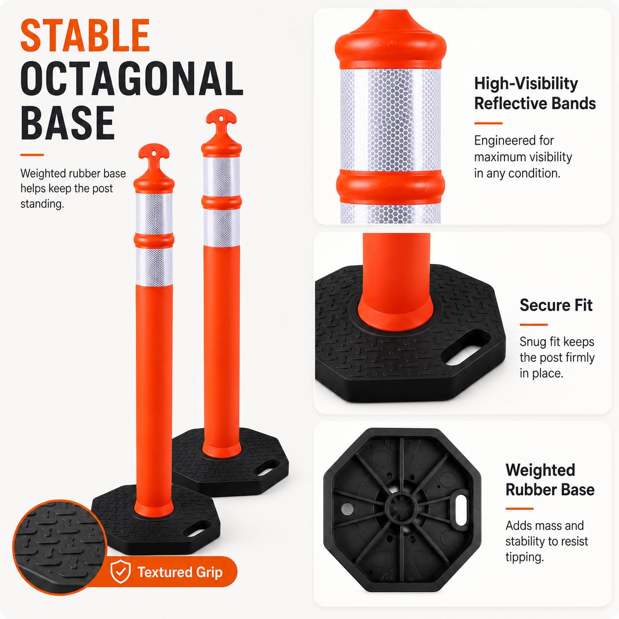 6PACK BESEA Traffic Delineators Cone 42”High Orange Traffic Safety Delineator Cones with Heavy Duty Rubber Base for Construction Site, Road Parking, People Control in Public(6PACK)
