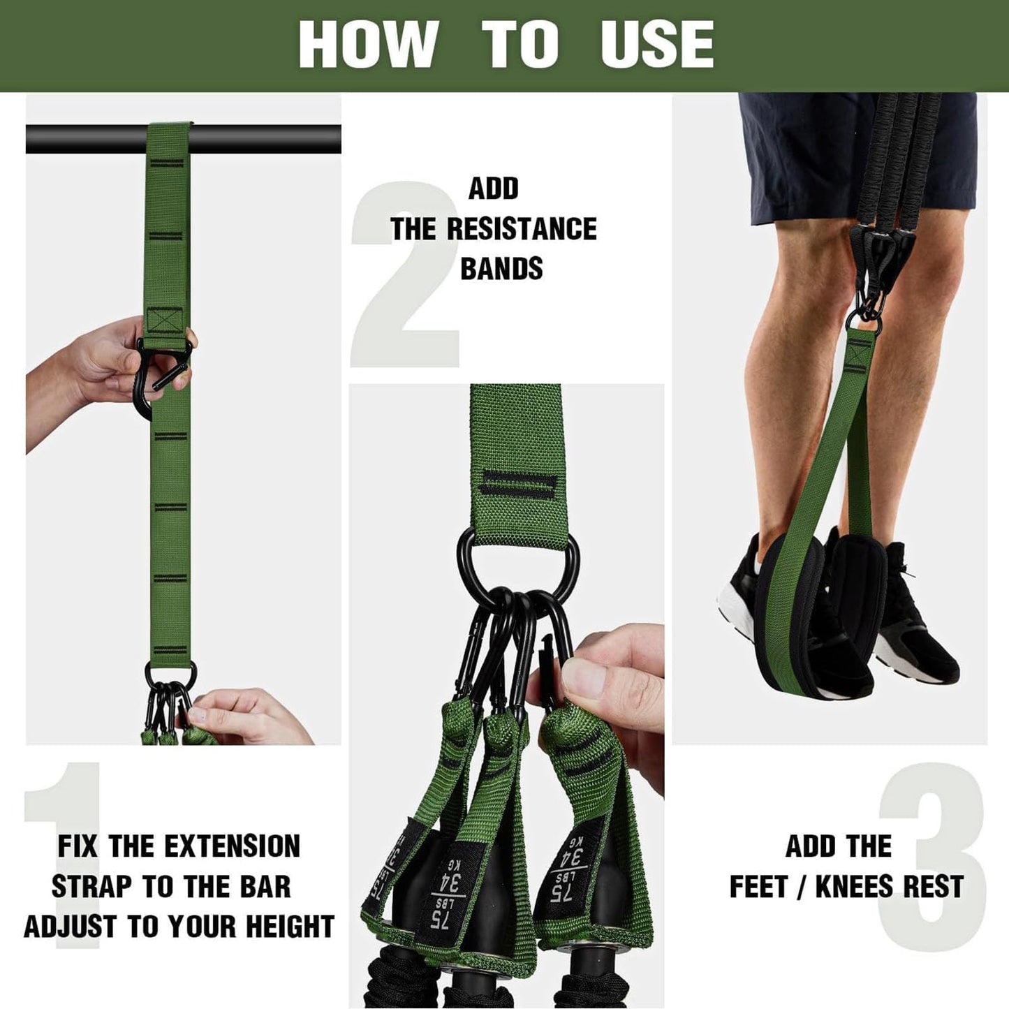 Pull Up Assistance Bands Set,Adjustable Heavy Duty Pull Up Assist Workout Bands for Men, Women, and Seniors,Resistance Bands for Pull Ups,Pull Up Bar Accessories (Army Green)