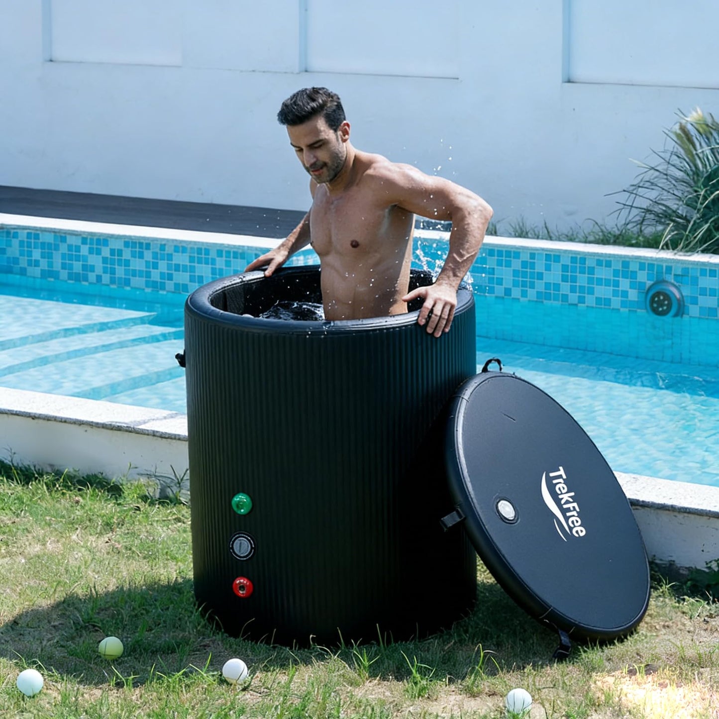 TrekFree Oval Ice Bath Tub for Athletes – Portable Cold Immersion Tub with Insulated Lid, Suitable for Indoor & Outdoor Use,Insulated Inflatable Ice Bath Designed for Cold Plunges and Adult Bathing