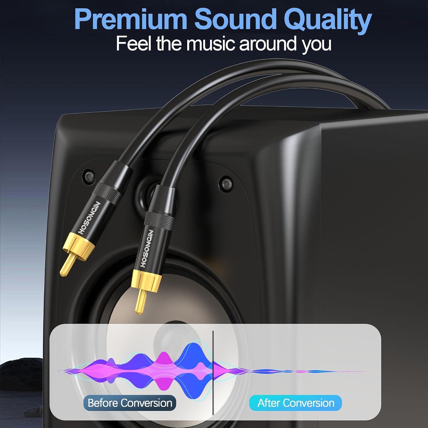 10FT, HOSONGIN RCA Subwoofer Cable RCA Male to Male Digital Coaxial Audio Cable for Home Theater, Soundbars