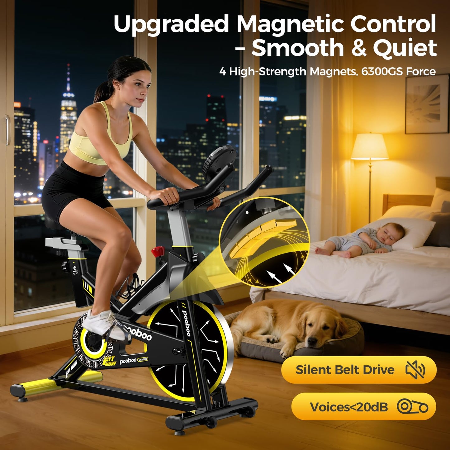 pooboo Exercise Bike,Stationary Bike for Home with Exclusive App,Magnetic Indoor Cycling Bike with 350 lb Weight Capacity,Tablet Mount and for Weight Loss
