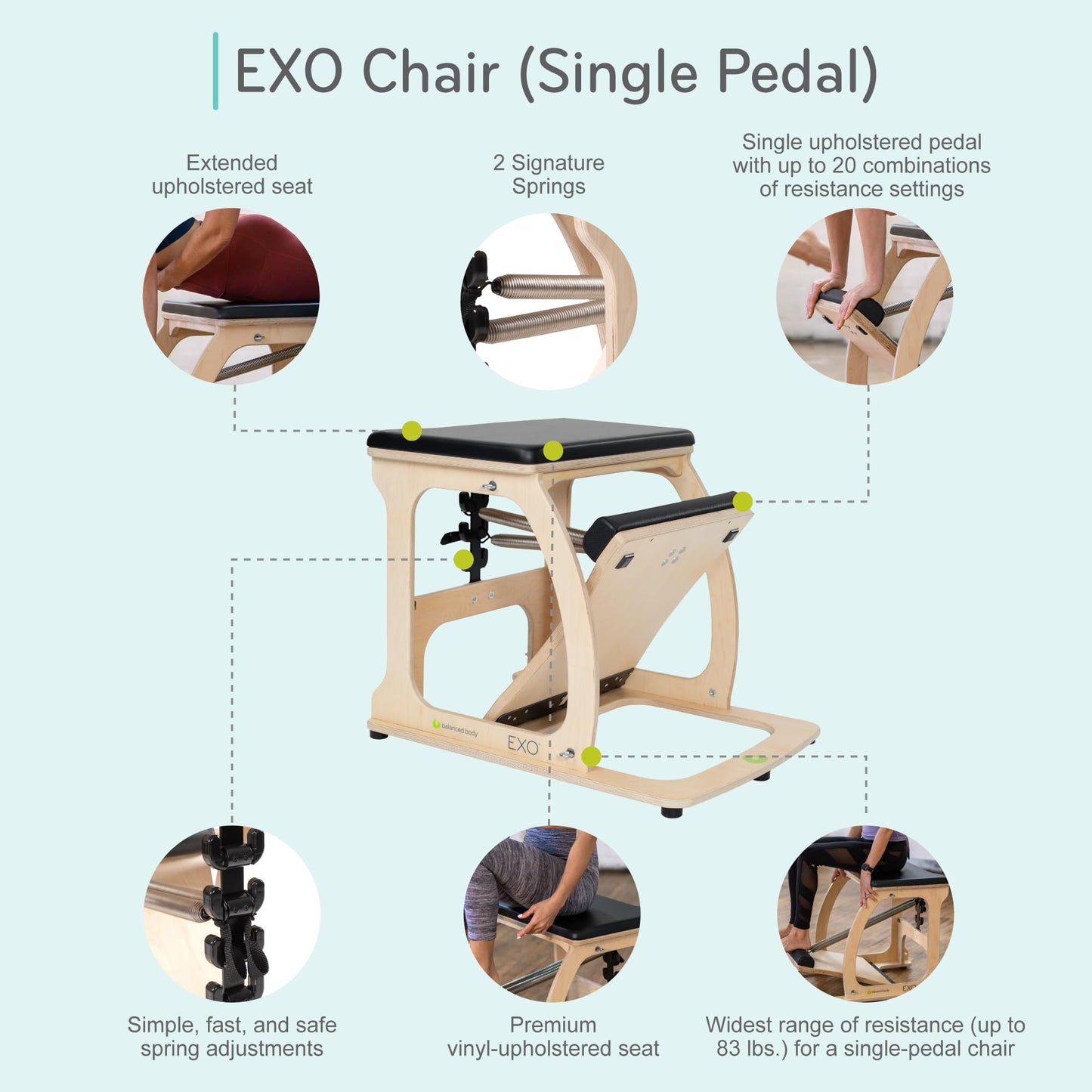 Balanced Body EXO Pilates Chair, Pilates Equipment for Home and Studio Use, Single Pedal