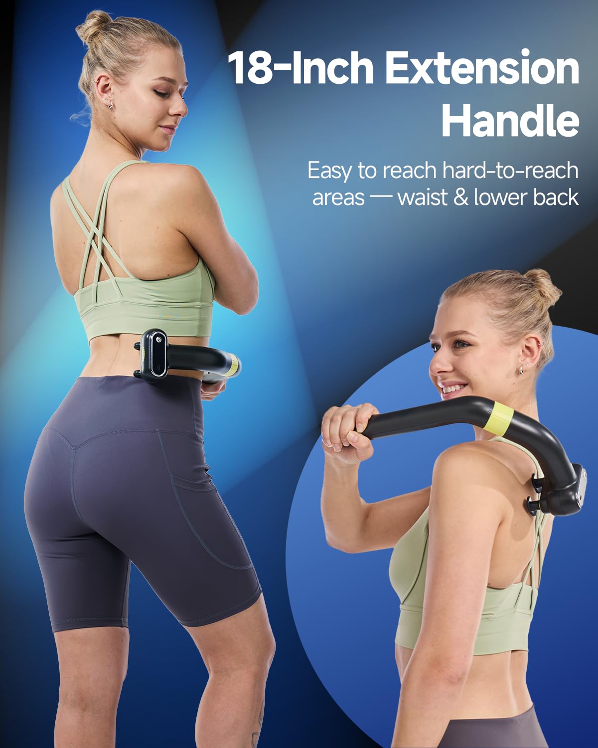 3-in-1 Detachable Massage Gun Deep Tissue, Ergonomic Extension Back Massager For Pain Relief, Portable Percussion Handheld Massager For Back, Shoulder, Leg, Gifts For Women Men, FSA-HSA Eligible